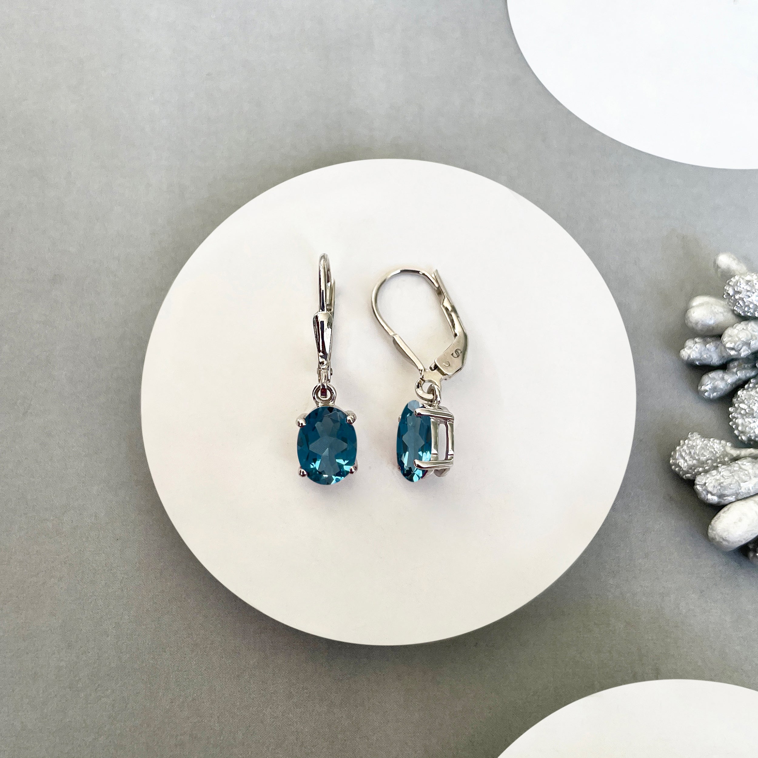 London Blue Topaz Leverback Earrings-(LBTZ-SE-673.)