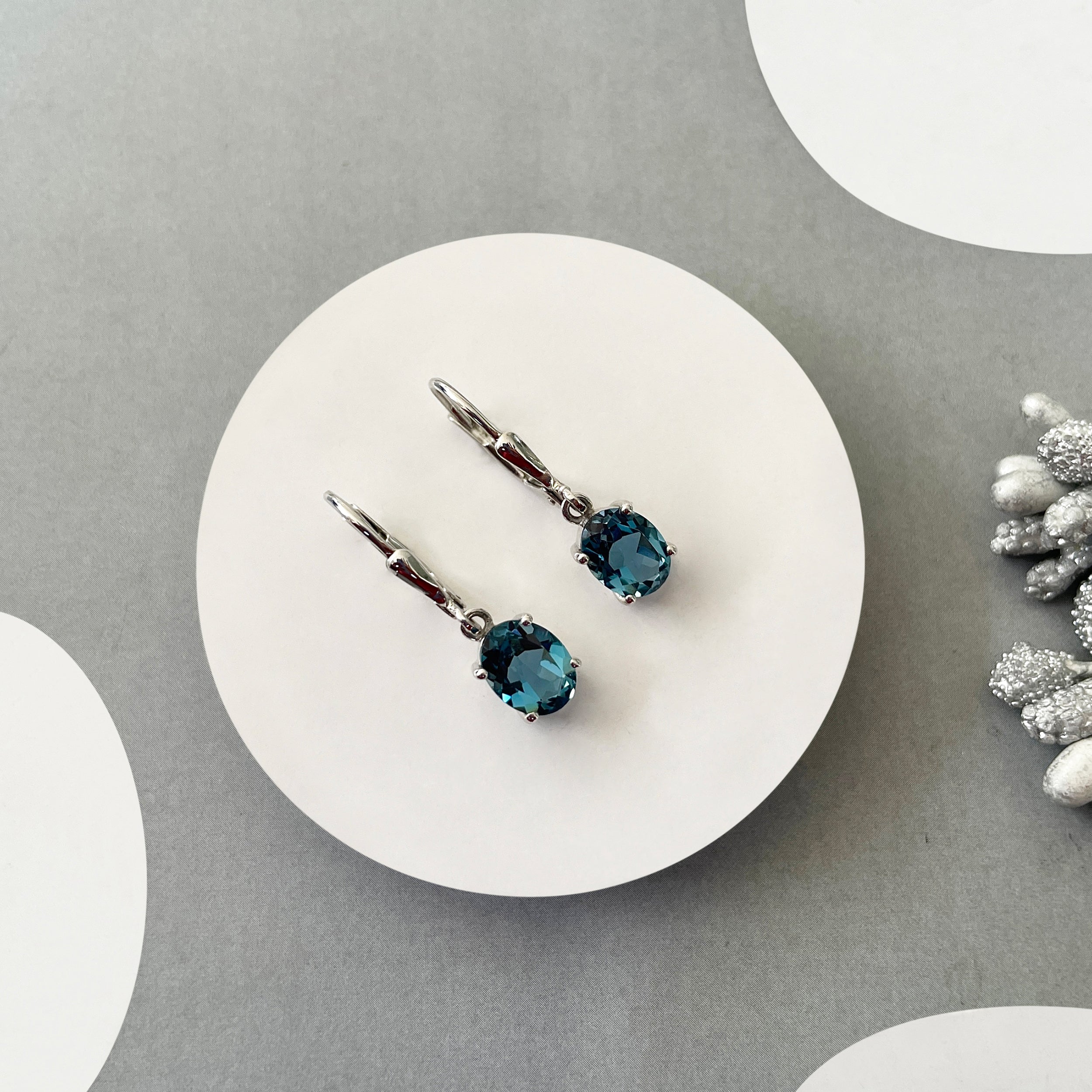 London Blue Topaz Leverback Earring-(LBTZ-SE-673.)