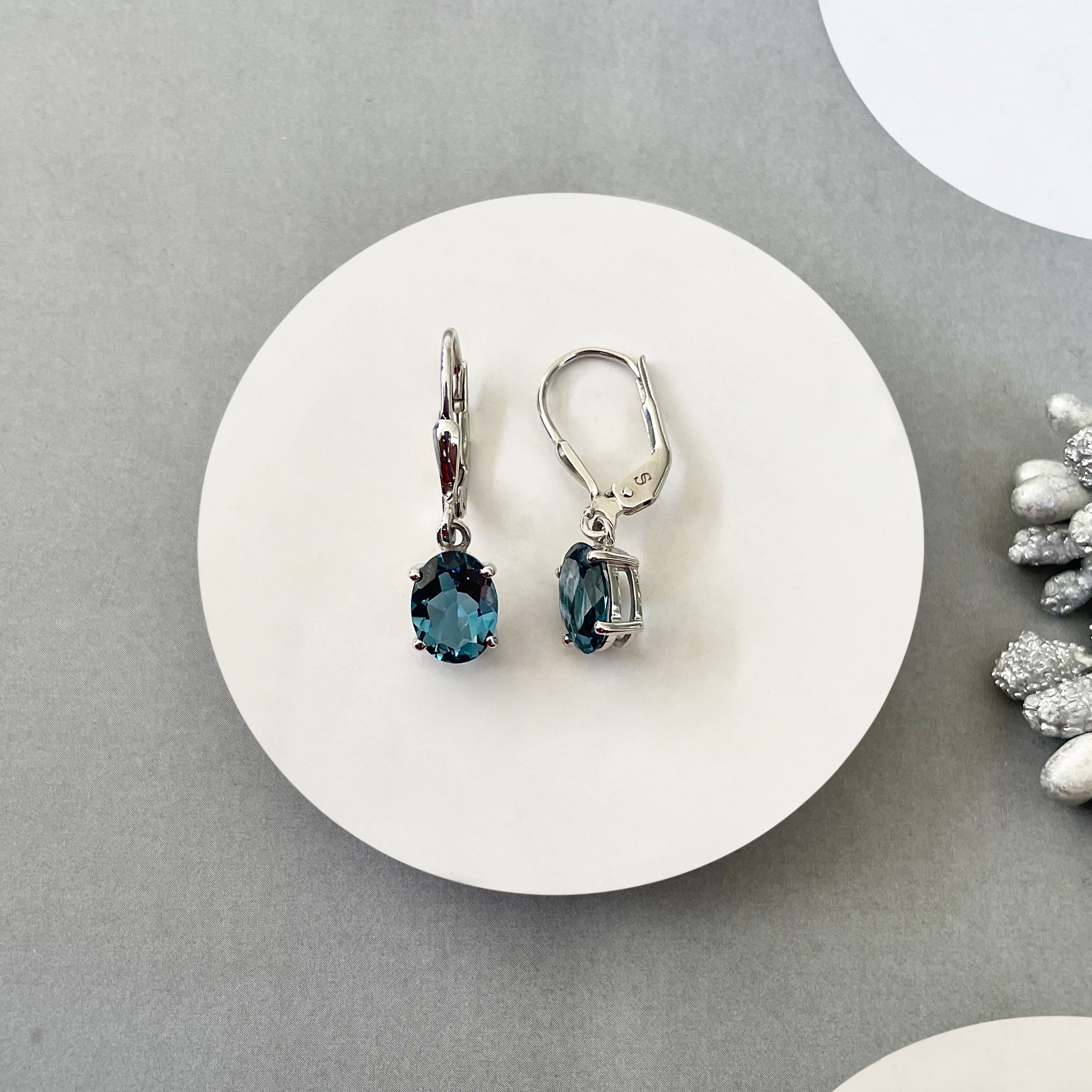 London Blue Topaz Leverback Earring-(LBTZ-SE-673.)