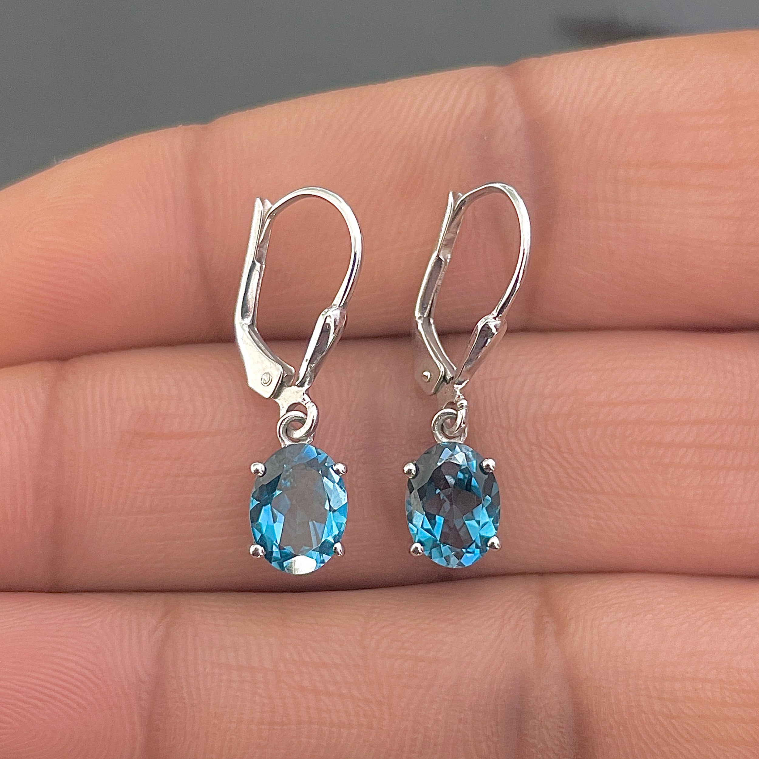 London Blue Topaz Leverback Earring-(LBTZ-SE-673.)