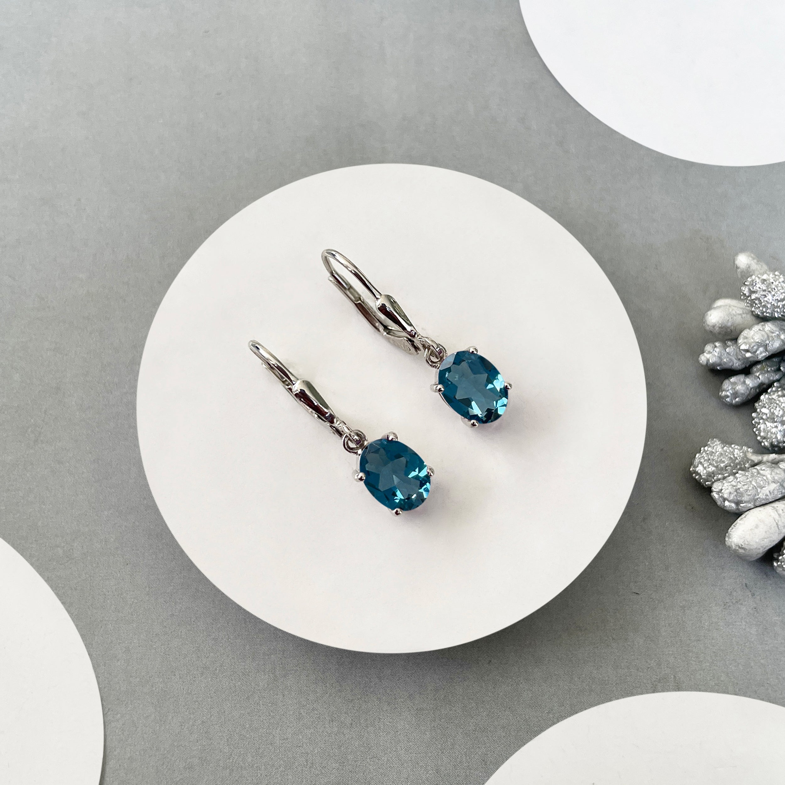 London Blue Topaz Leverback Earrings-(LBTZ-SE-673.)