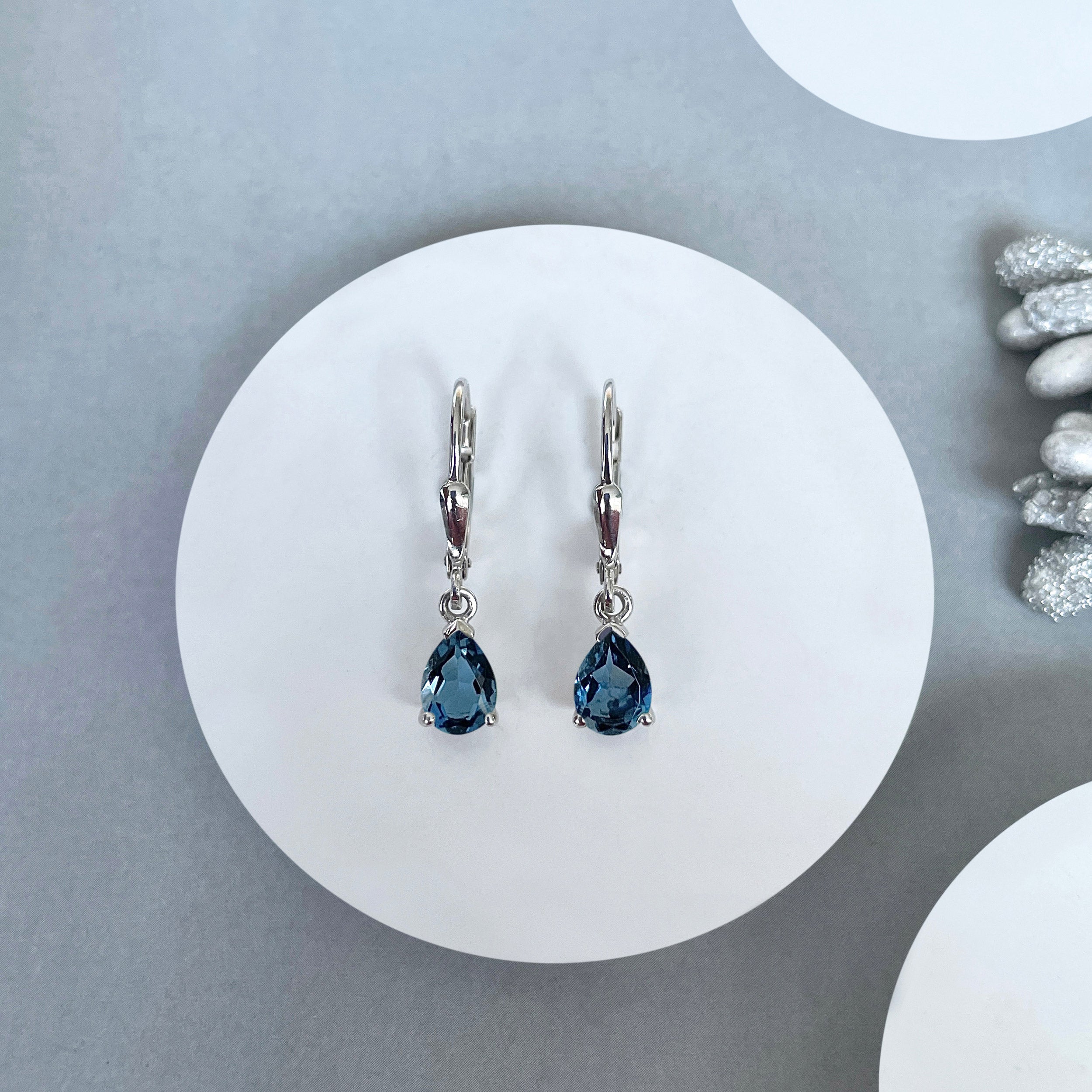 London Blue Topaz Leverback Earring-(LBTZ-SE-676.)