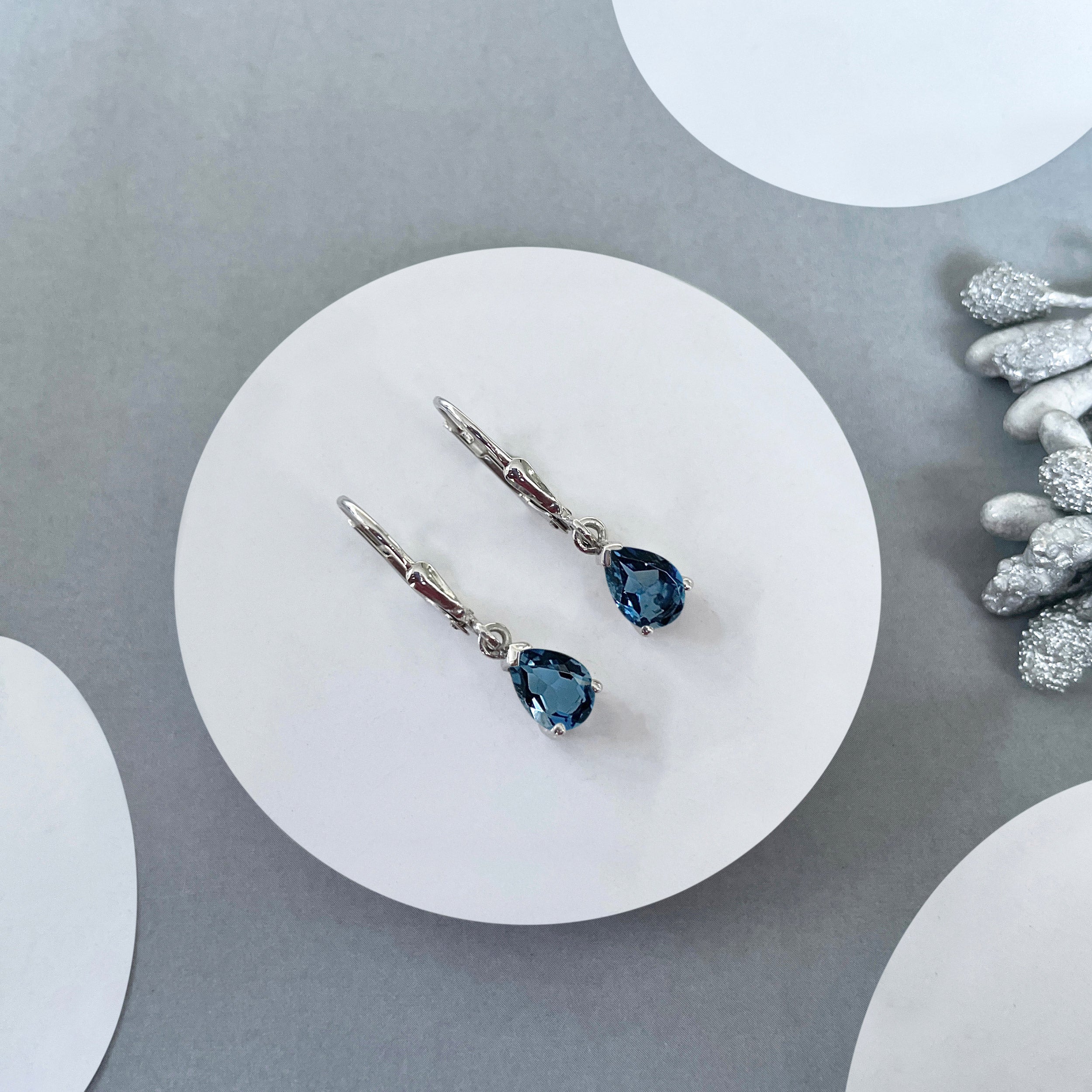 London Blue Topaz Leverback Earring-(LBTZ-SE-676.)