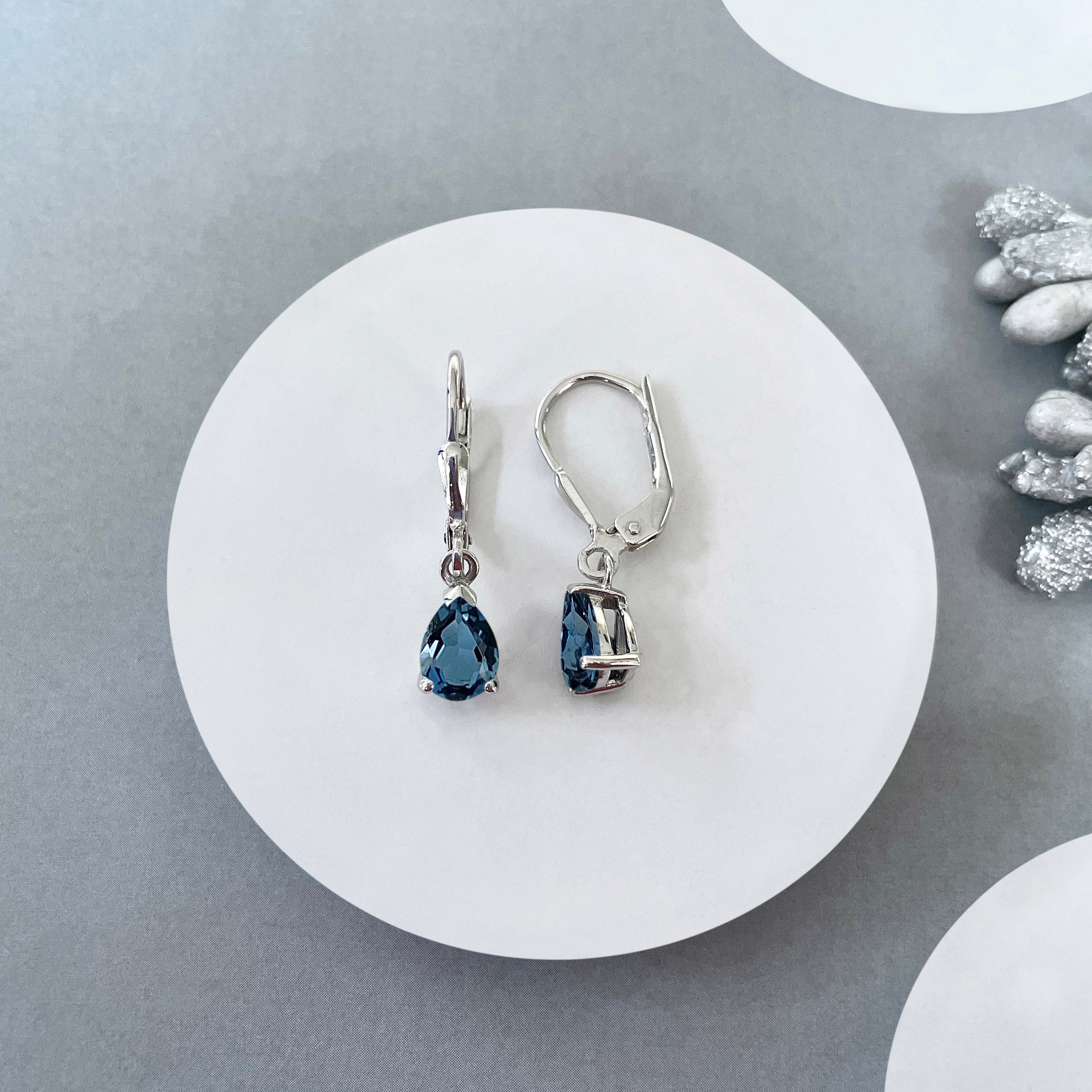 London Blue Topaz Leverback Earring-(LBTZ-SE-676.)