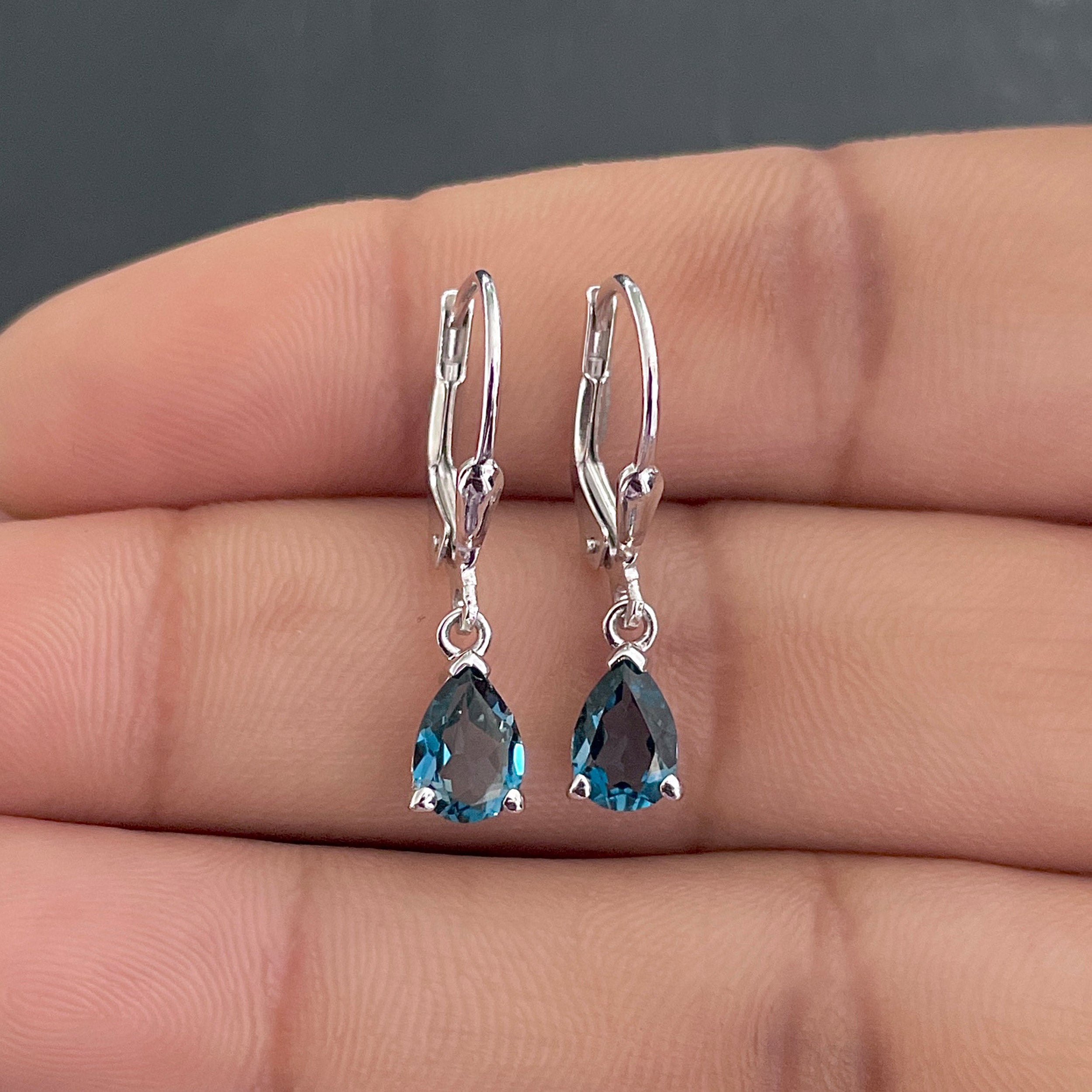 London Blue Topaz Leverback Earring-(LBTZ-SE-676.)