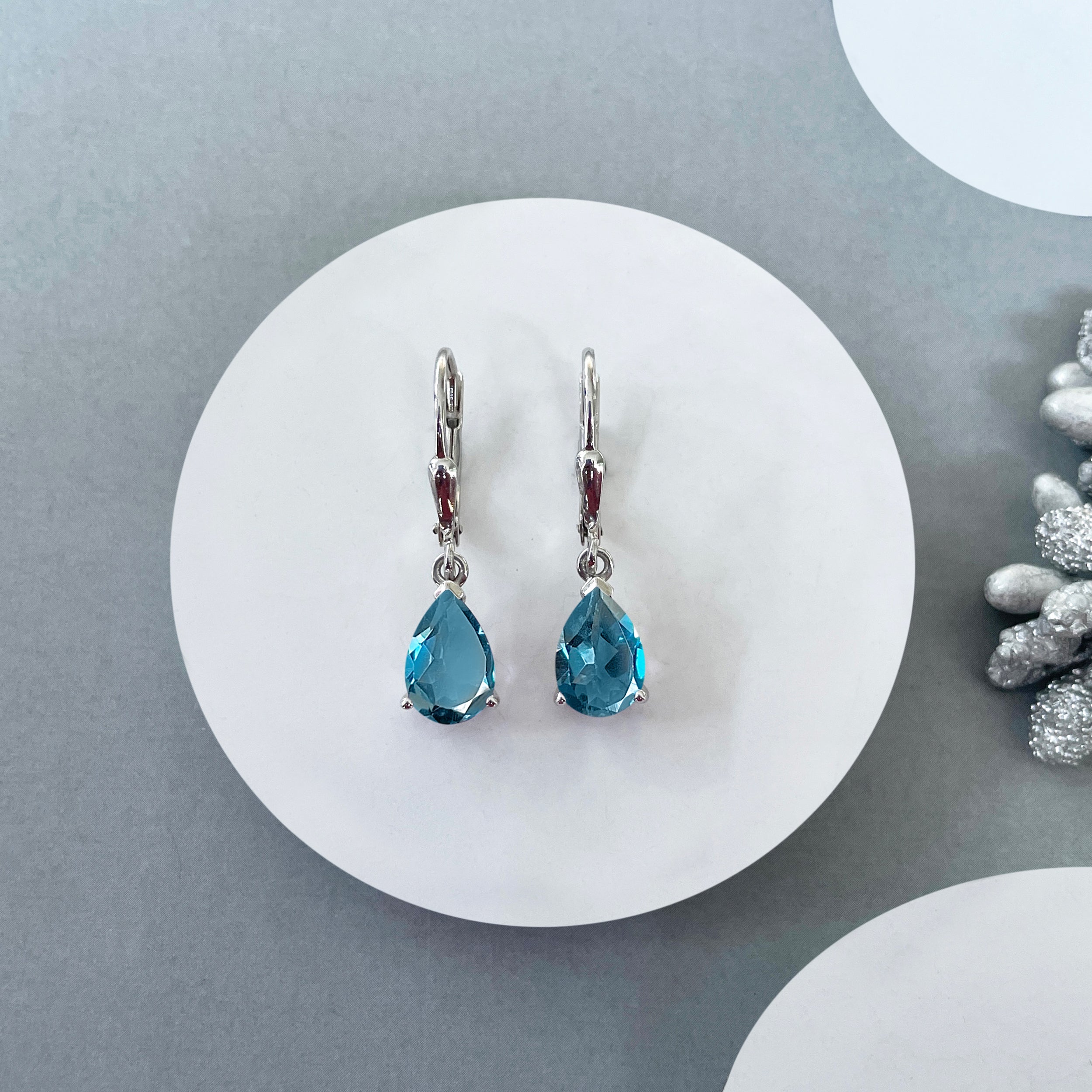 London Blue Topaz Leverback Earring-(LBTZ-SE-677.)