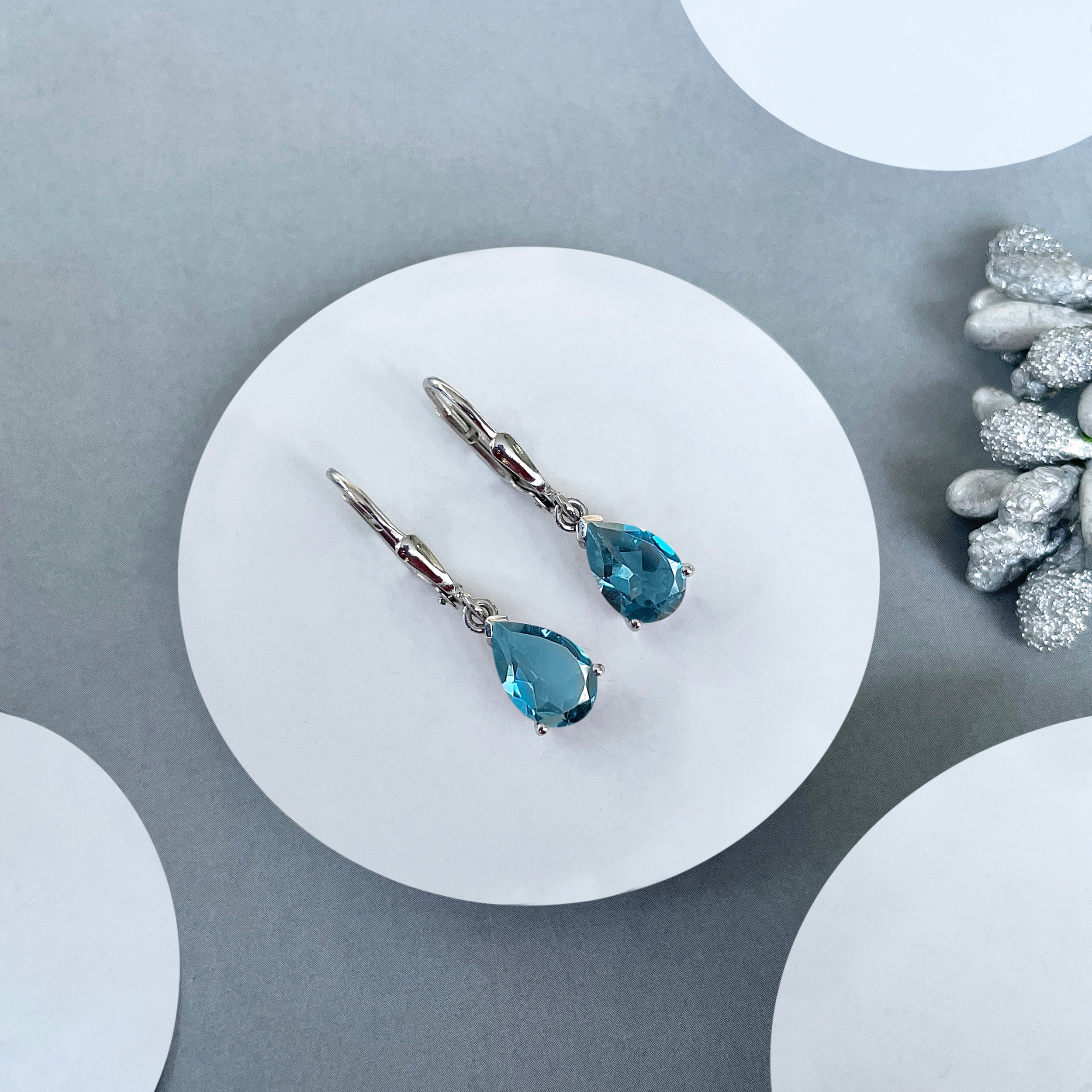 London Blue Topaz Leverback Earring-(LBTZ-SE-677.)