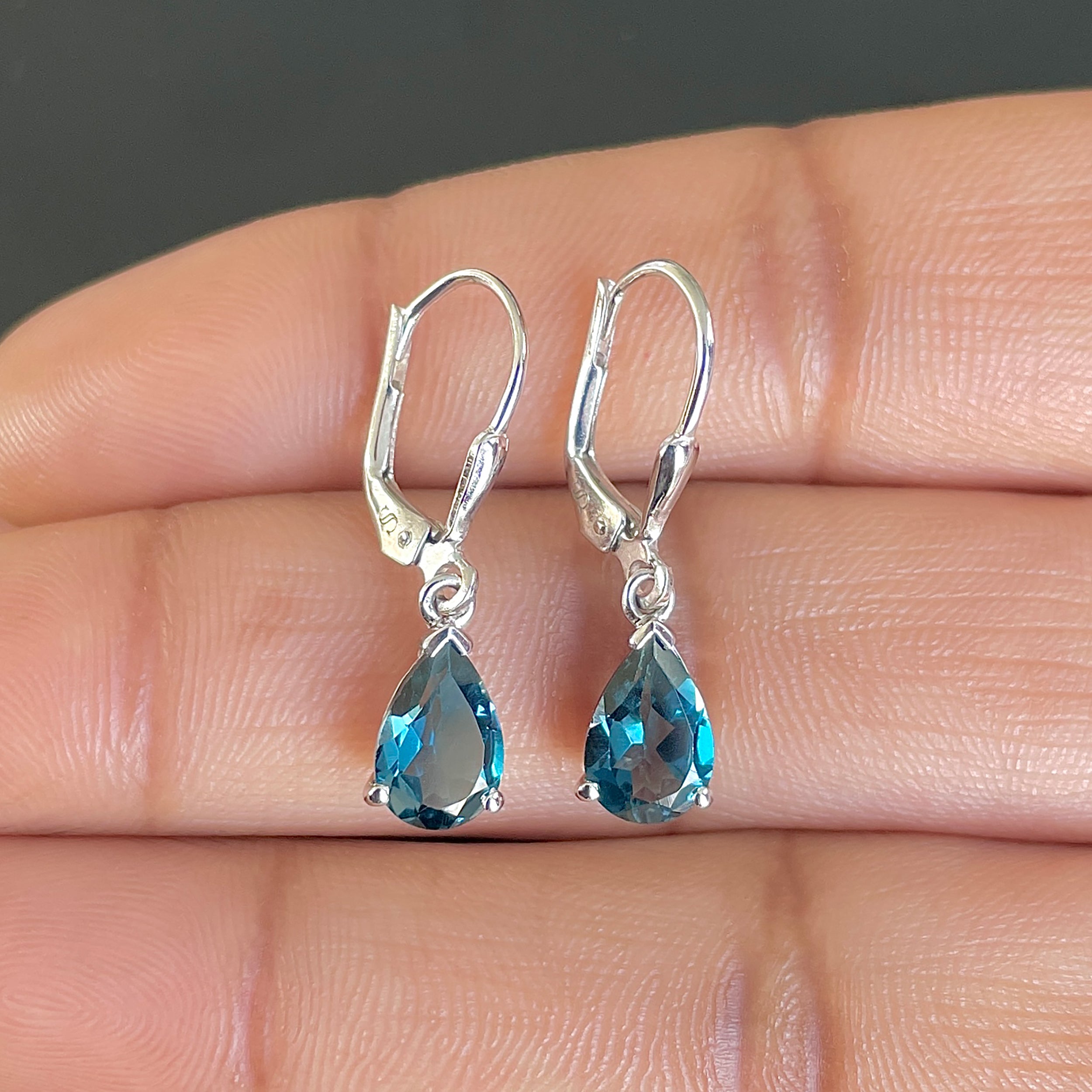 London Blue Topaz Leverback Earring-(LBTZ-SE-677.)