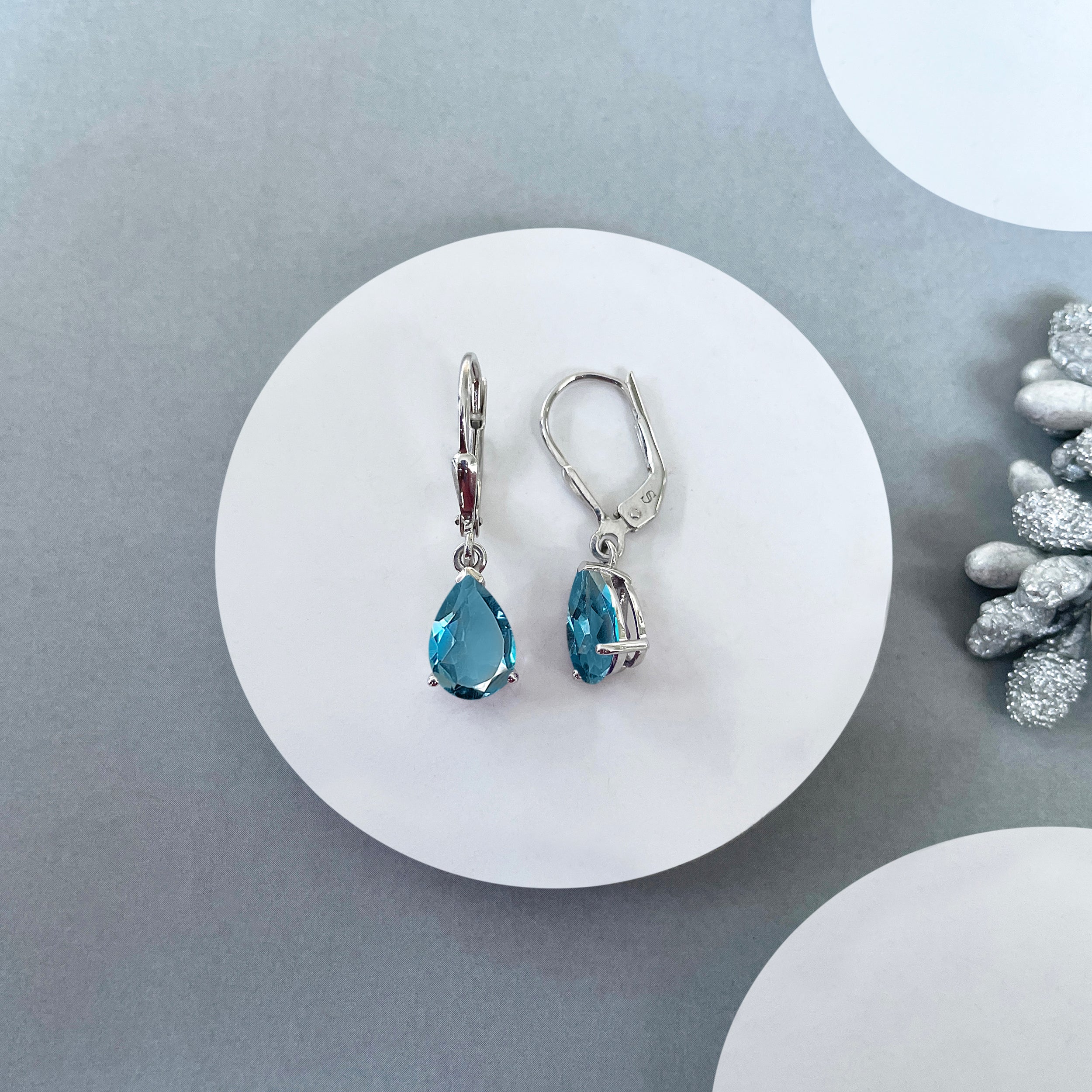 London Blue Topaz Leverback Earring-(LBTZ-SE-677.)