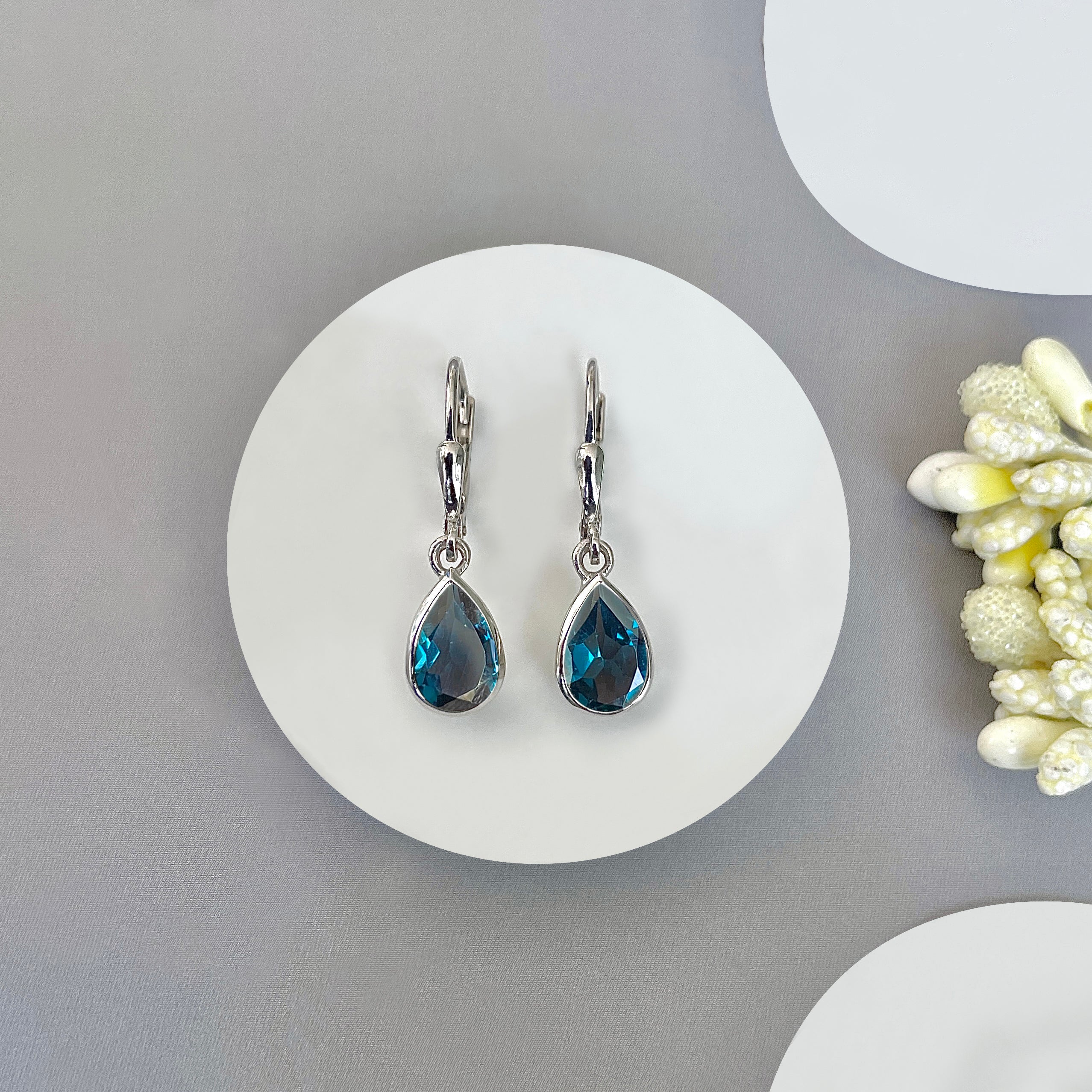 London Blue Topaz Leverback Earring-(LBTZ-SE-679.)