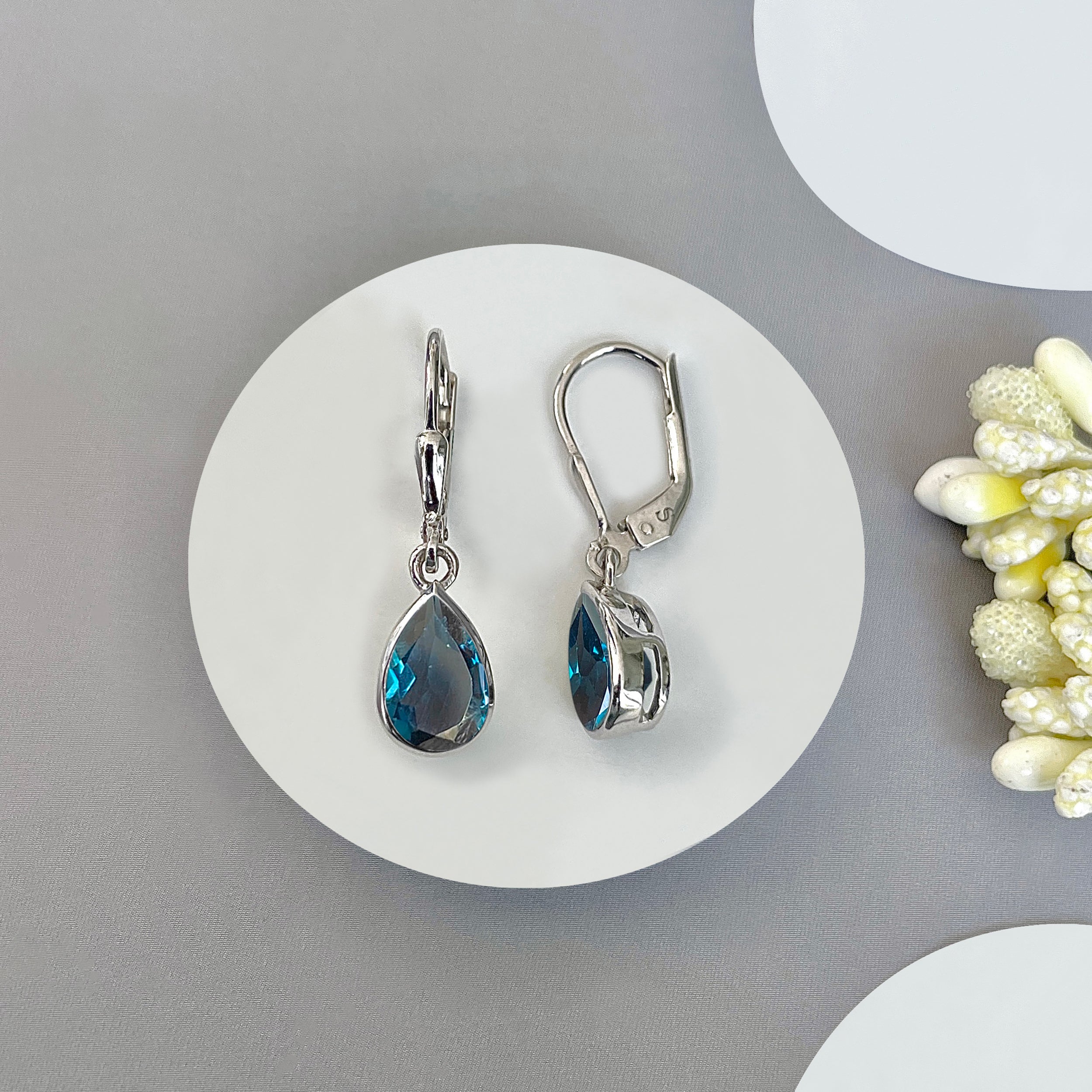 London Blue Topaz Leverback Earrings-(LBTZ-SE-679.)