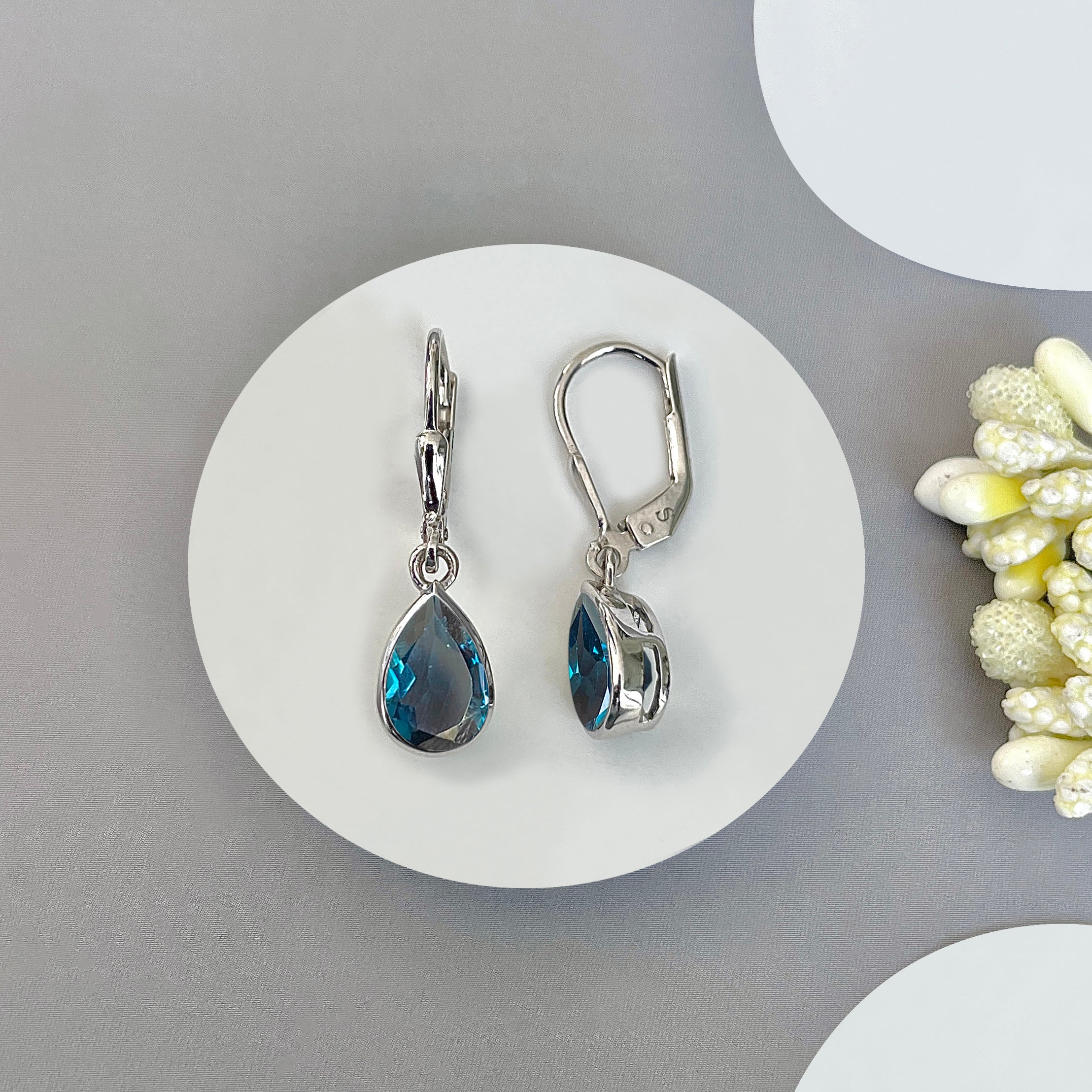 London Blue Topaz Leverback Earring-(LBTZ-SE-679.)