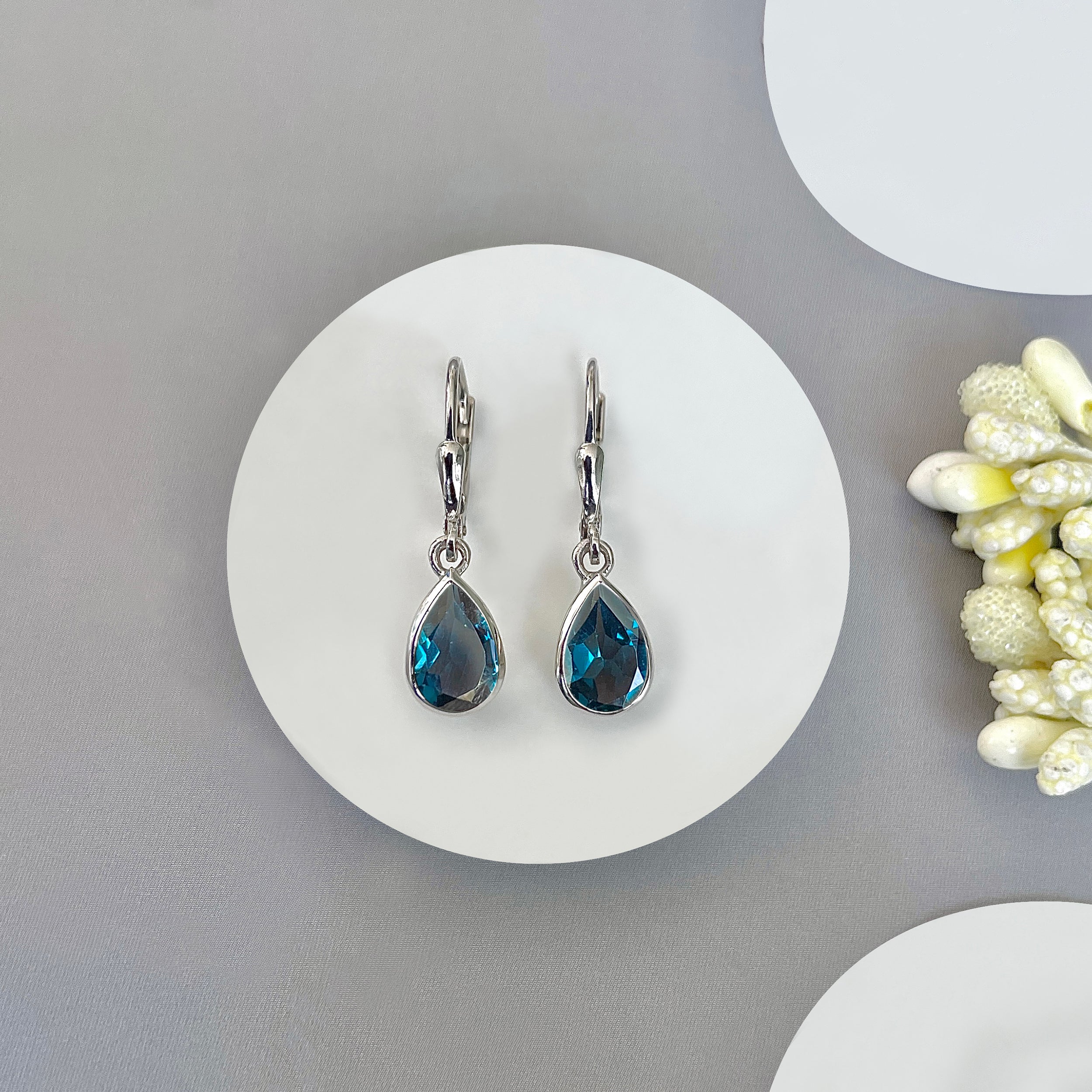 London Blue Topaz Leverback Earrings-(LBTZ-SE-679.)