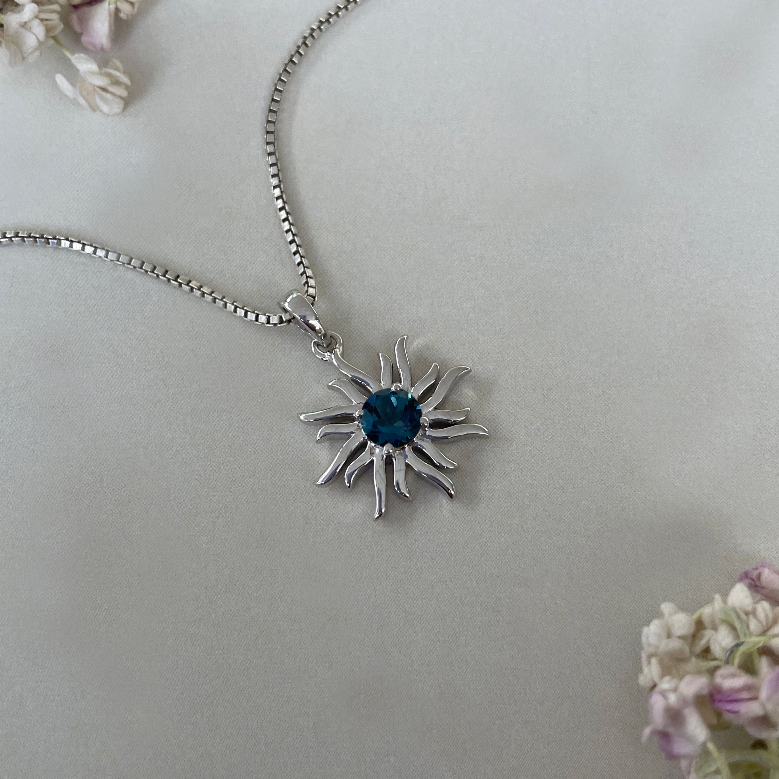 London Blue Topaz Sun Pendant-(LBTZ-SN-152.)