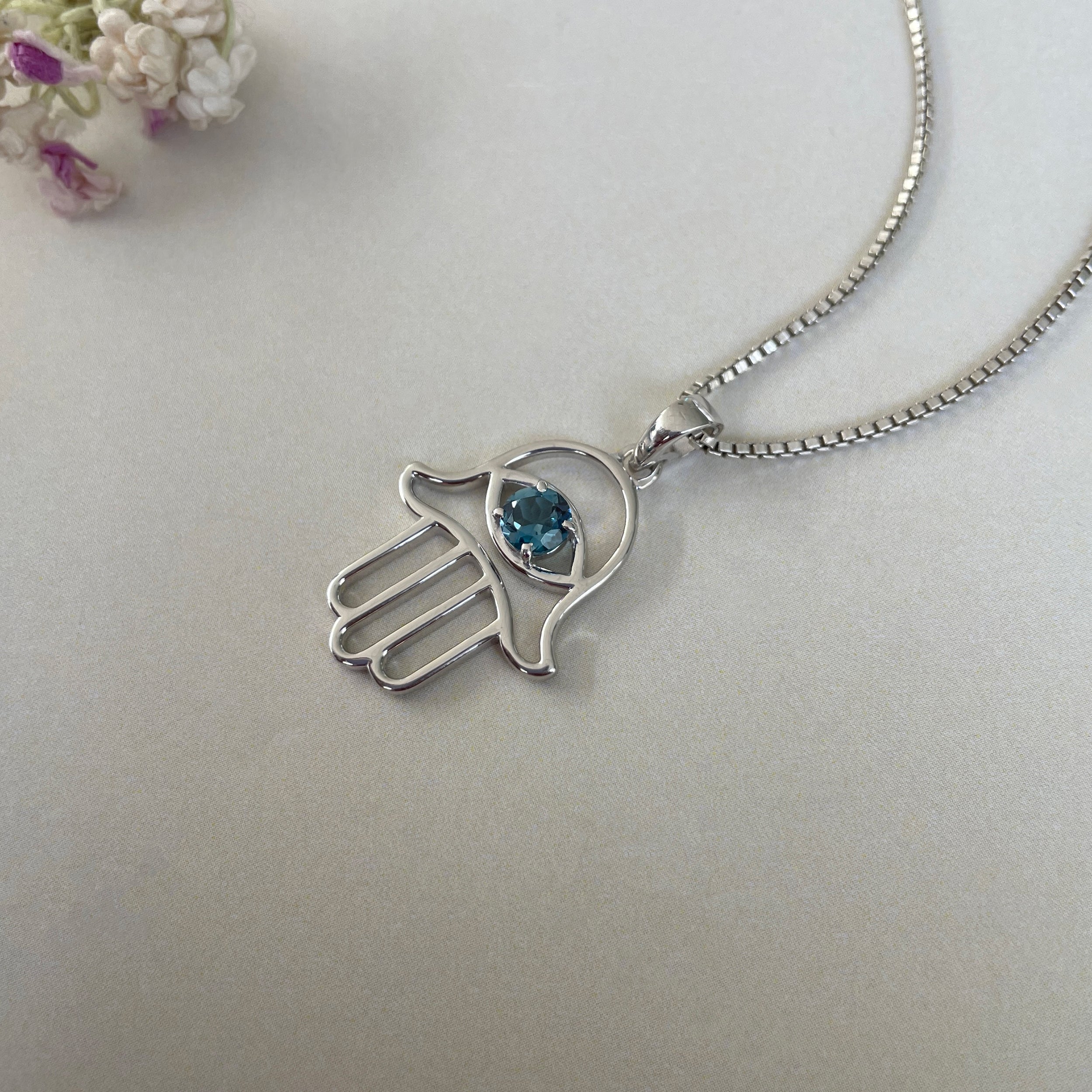 London Blue Topaz Hamsa Hand Pendant-(LBTZ-SN-172.)