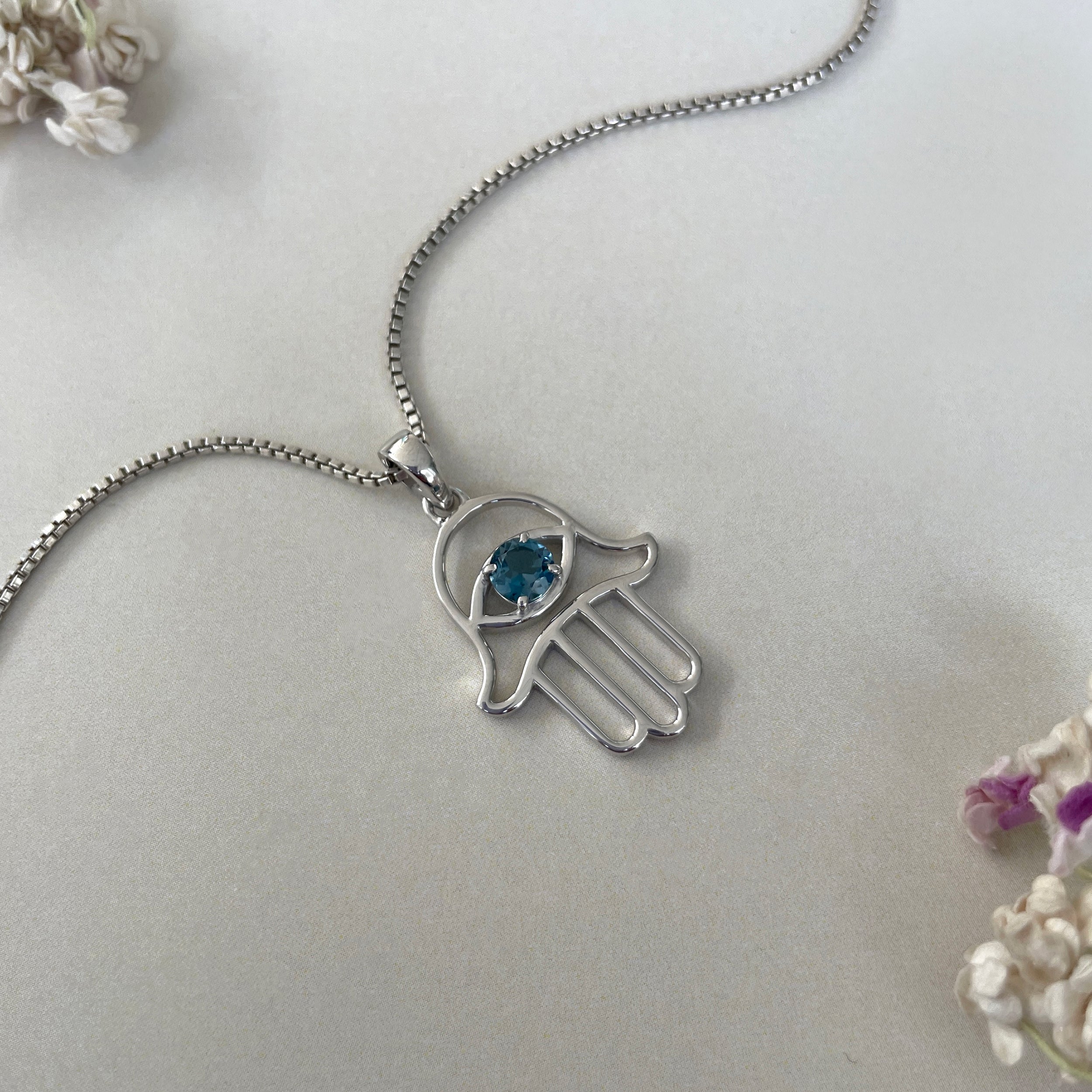 London Blue Topaz Hamsa Hand Pendant-(LBTZ-SN-172.)