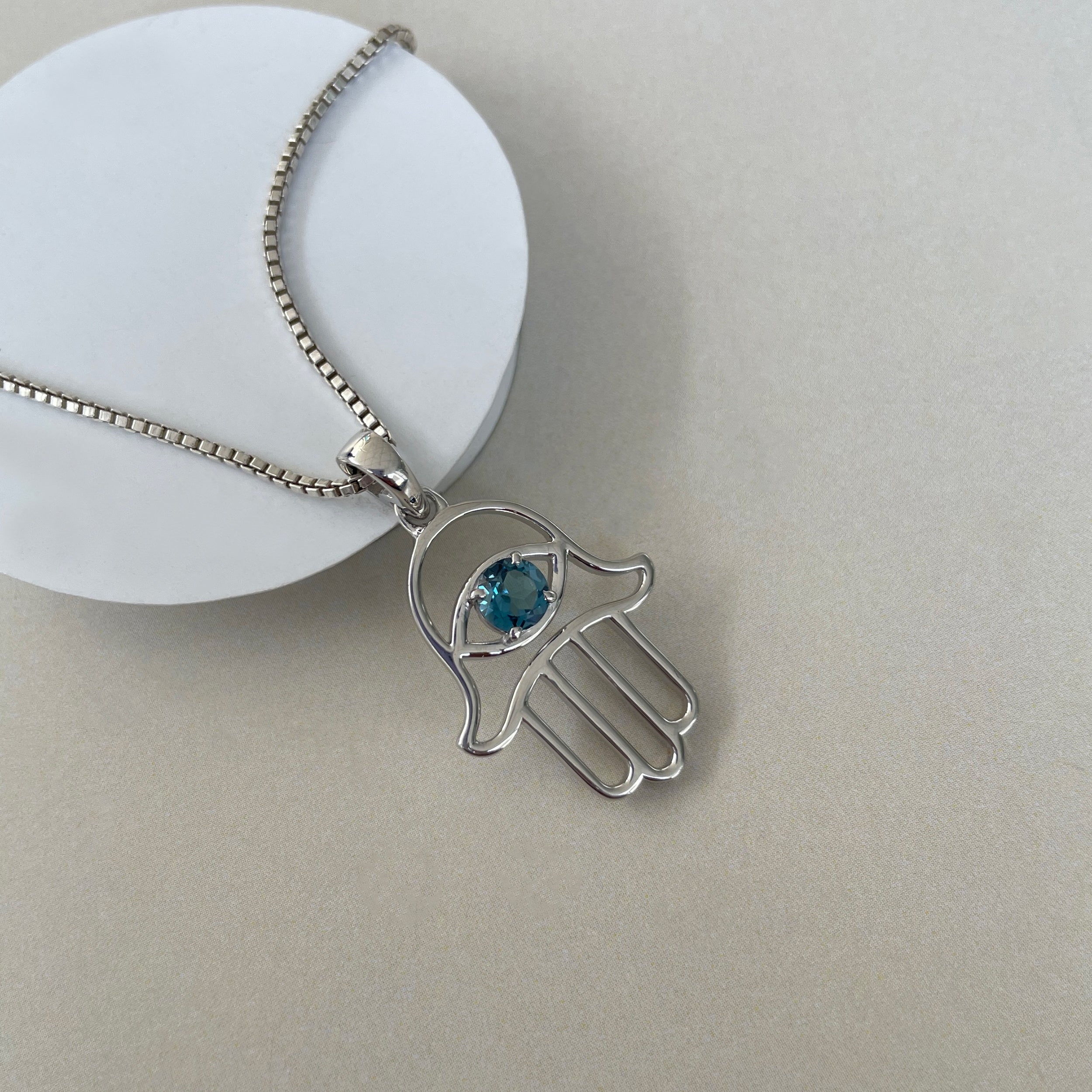 London Blue Topaz Hamsa Hand Pendant-(LBTZ-SN-172.)