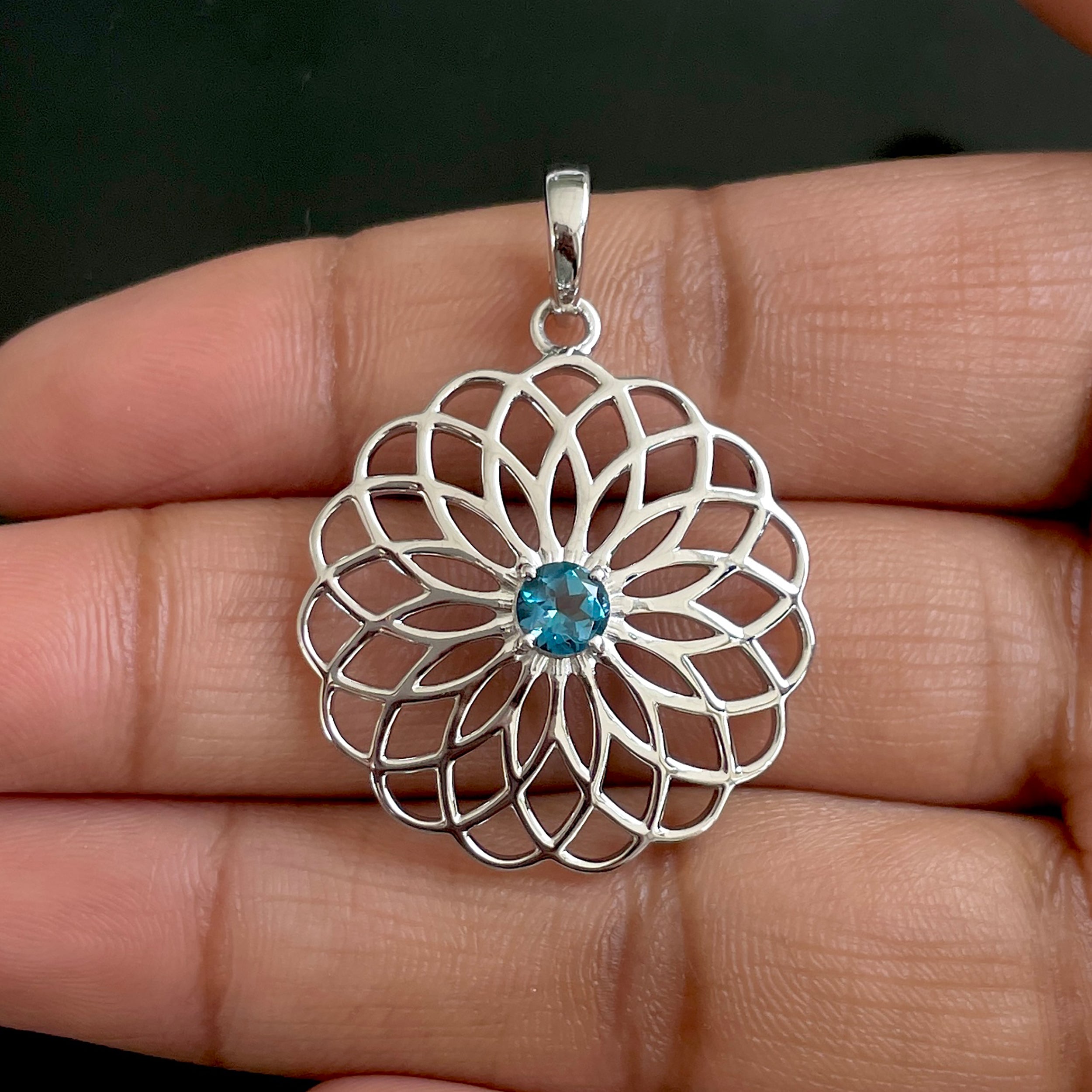 London Blue Topaz Flower Of Life Pendant-(LBTZ-SN-177.)