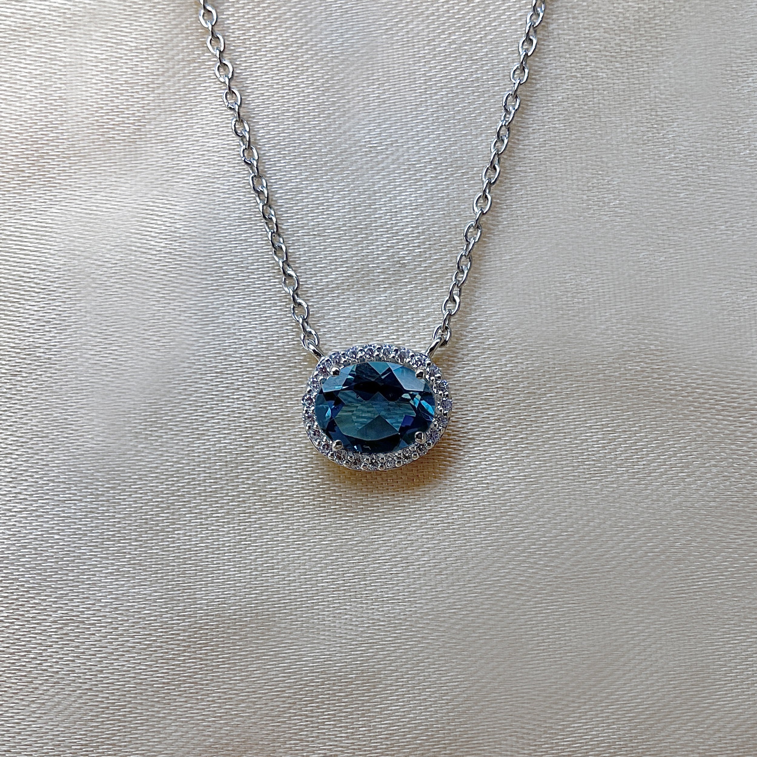 London Blue Topaz & White Topaz Necklace-(LBTZ-SN-85.)