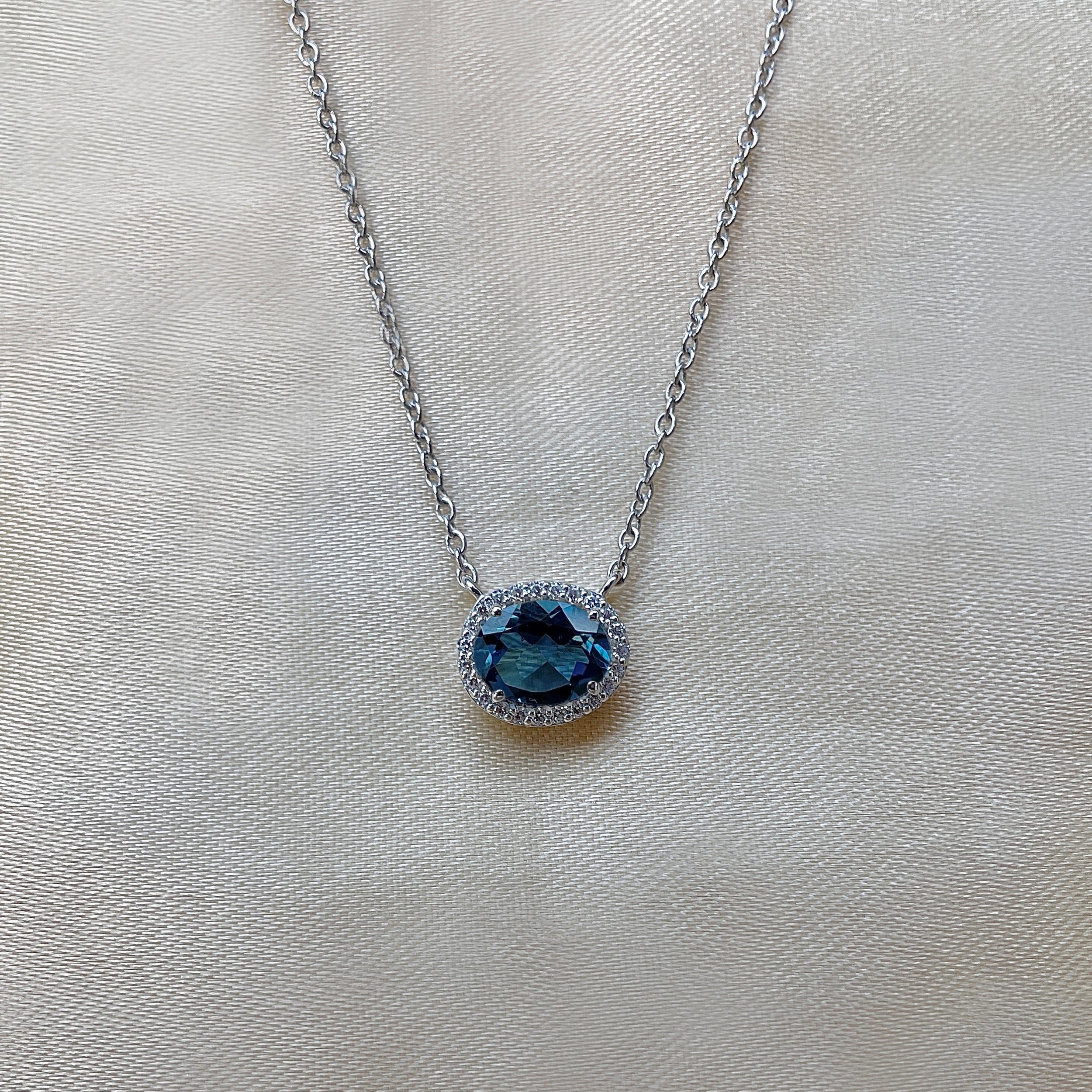 London Blue Topaz & White Topaz Necklace-(LBTZ-SN-85.)