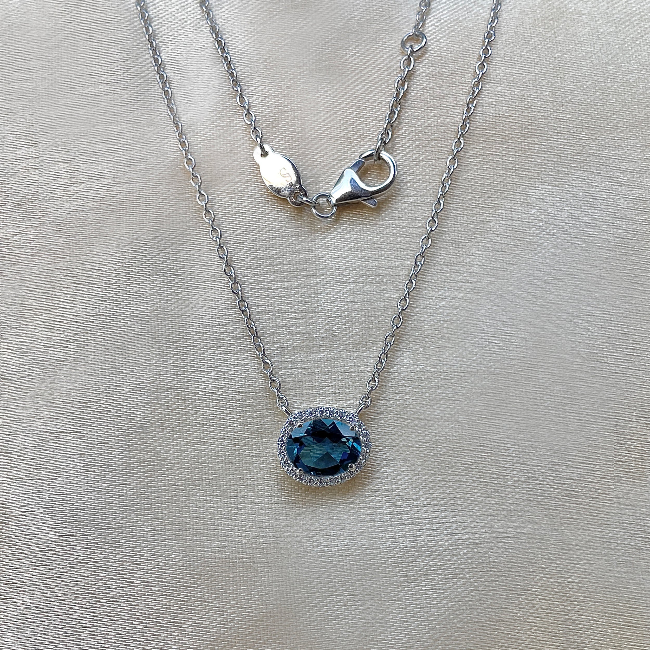 London Blue Topaz & White Topaz Necklace-(LBTZ-SN-85.)