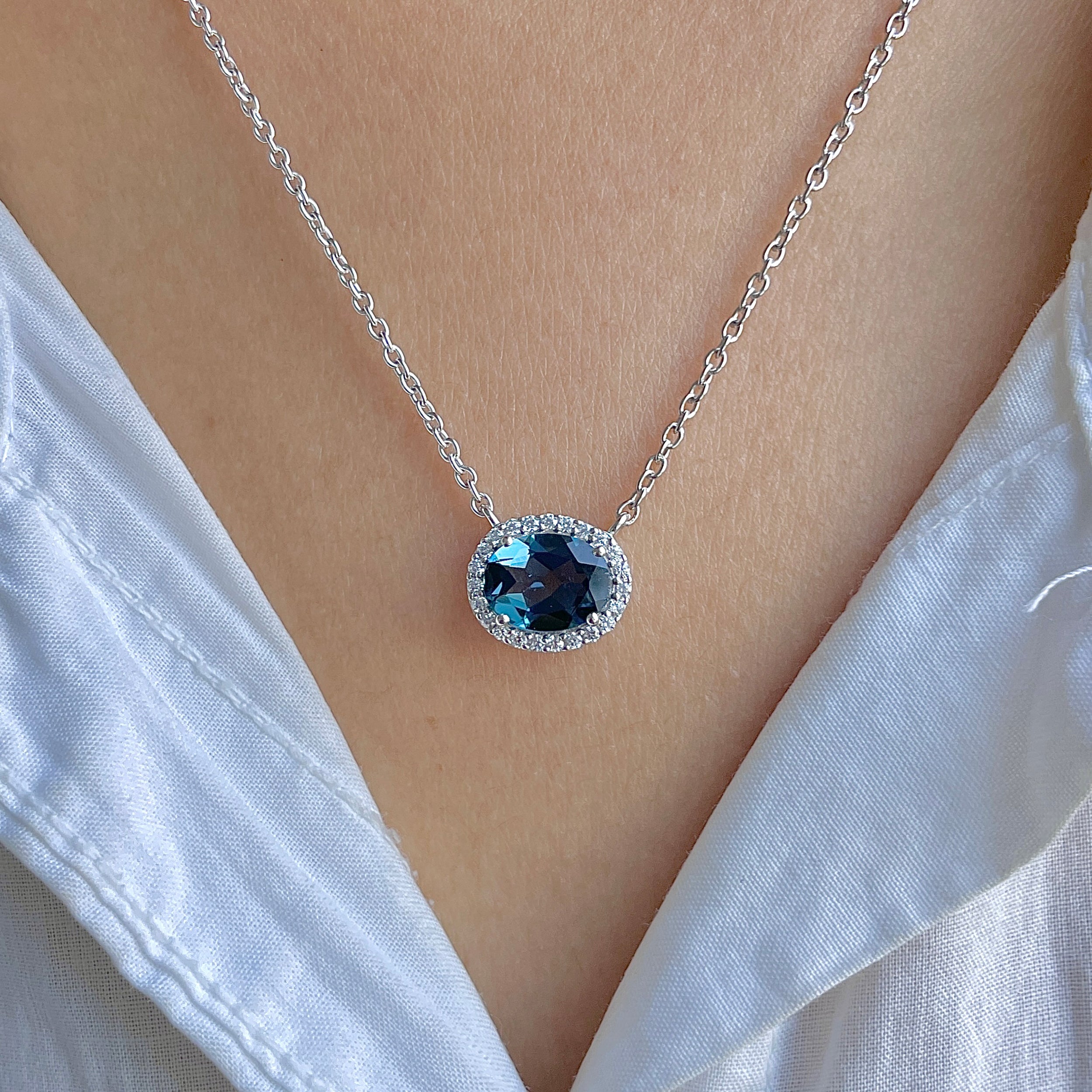 London Blue Topaz & White Topaz Necklace-(LBTZ-RN-85.)