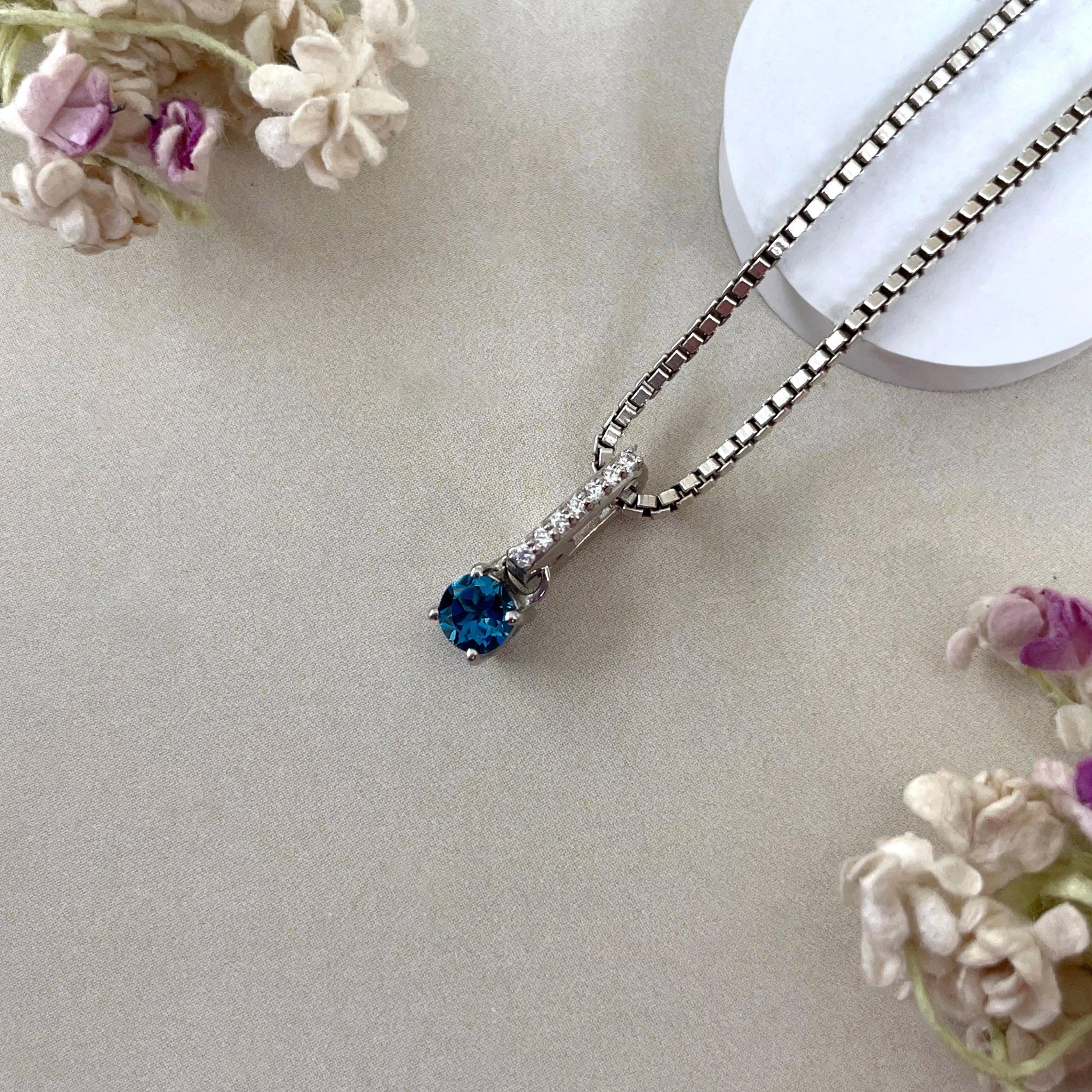 London Blue Topaz & White Topaz Pendant-(LBTZ-SP-1166.)