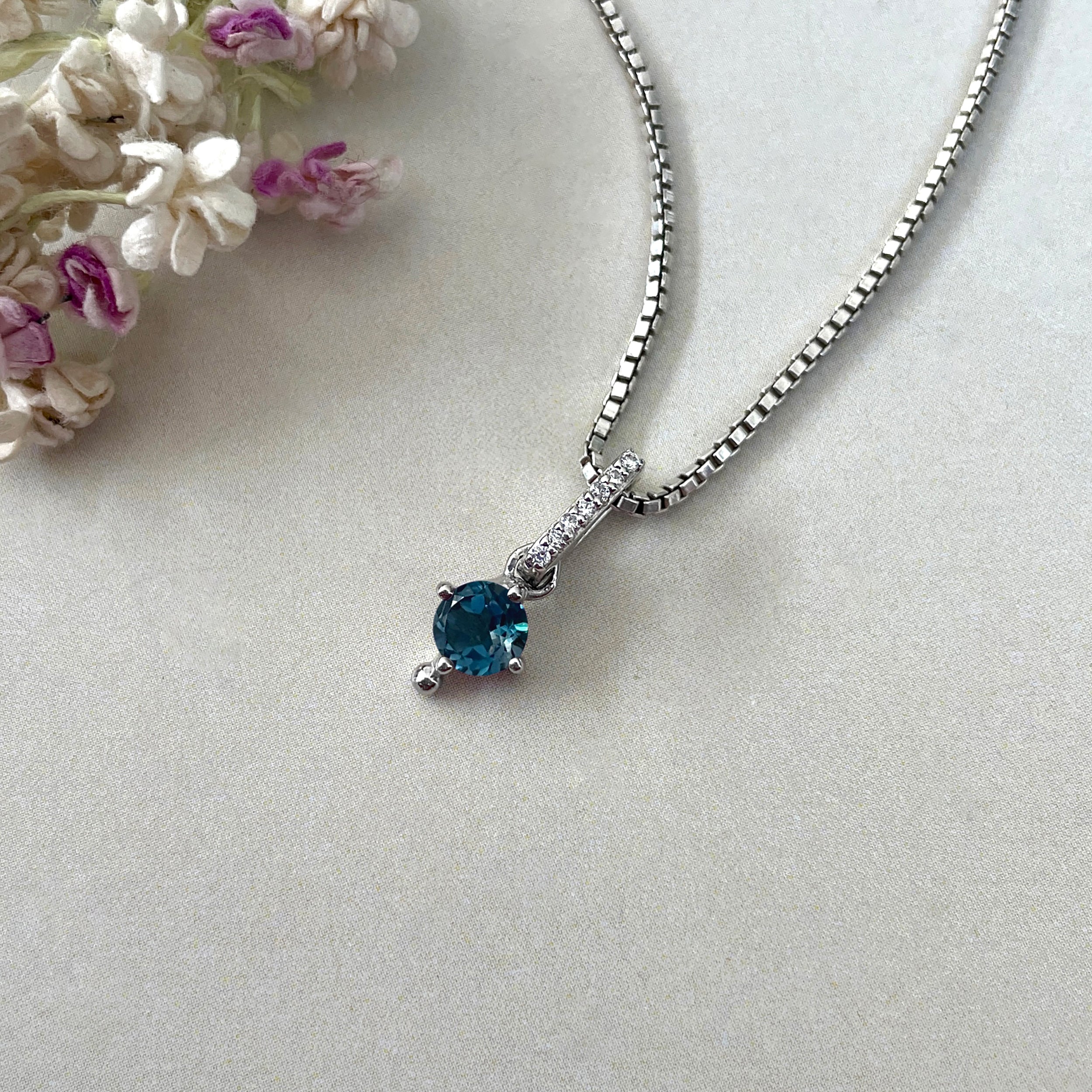 London Blue Topaz & White Topaz Pendant-(LBTZ-SP-399.)