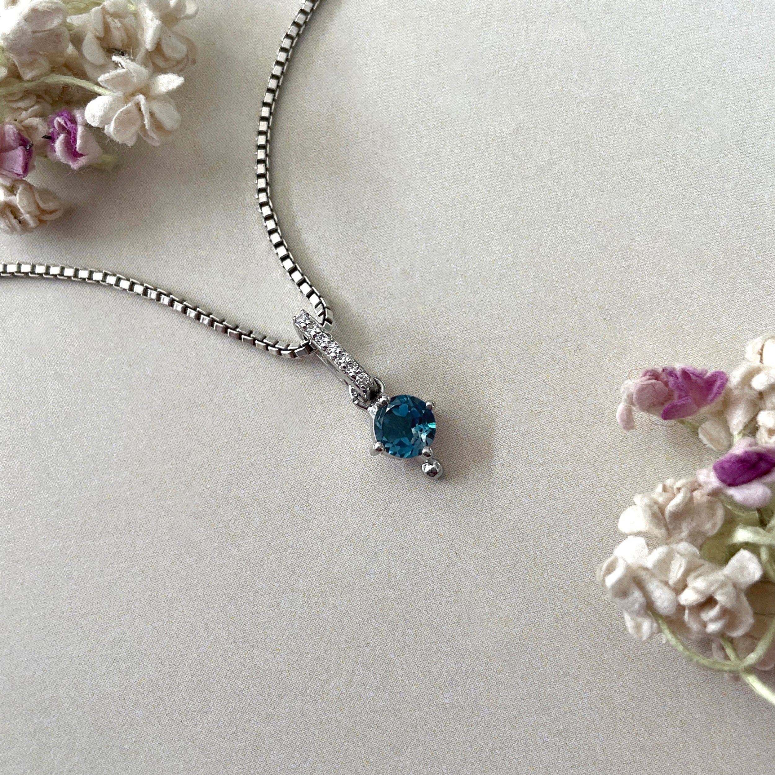 London Blue Topaz & White Topaz Pendant-(LBTZ-SP-399.)