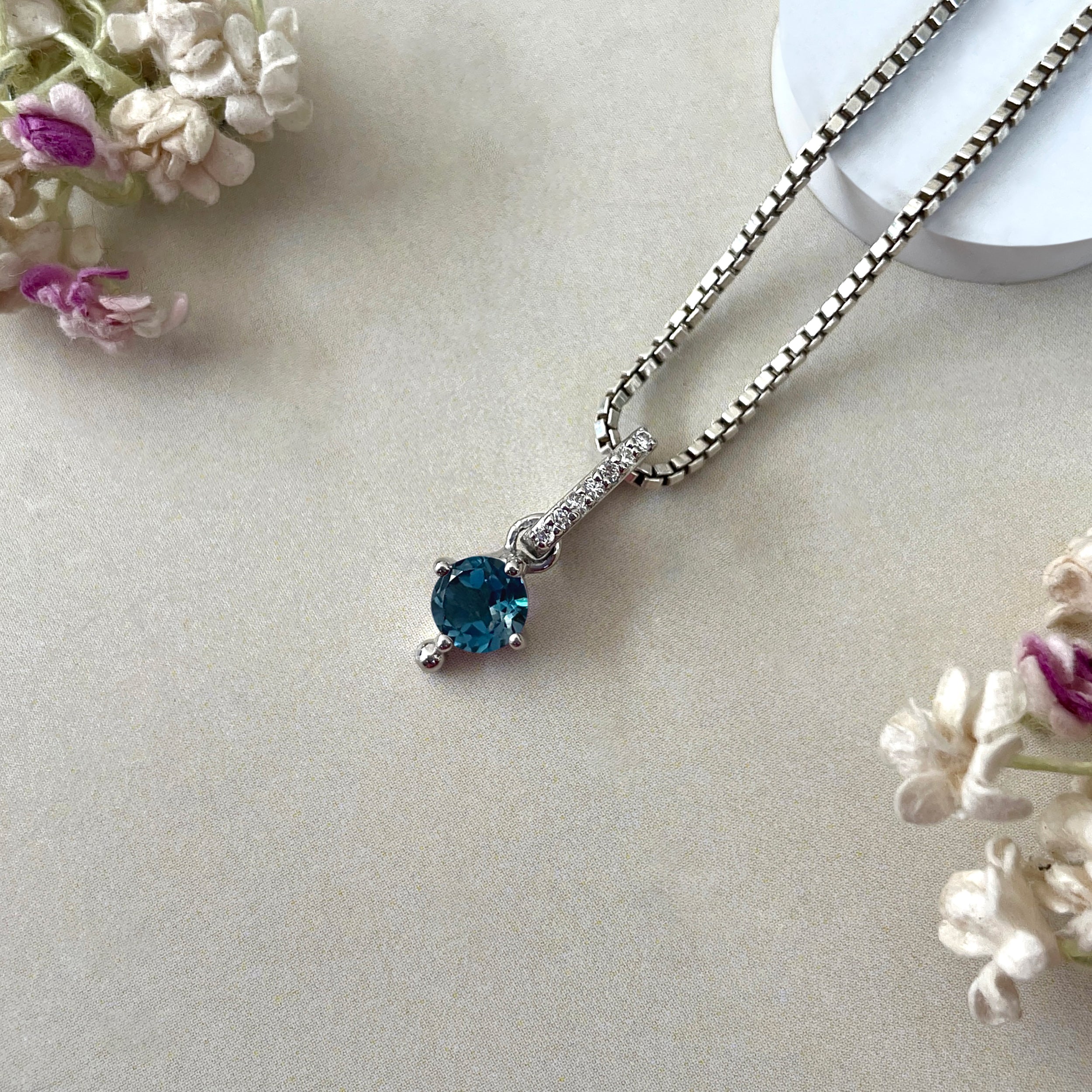 London Blue Topaz & White Topaz Pendant-(LBTZ-SP-399.)