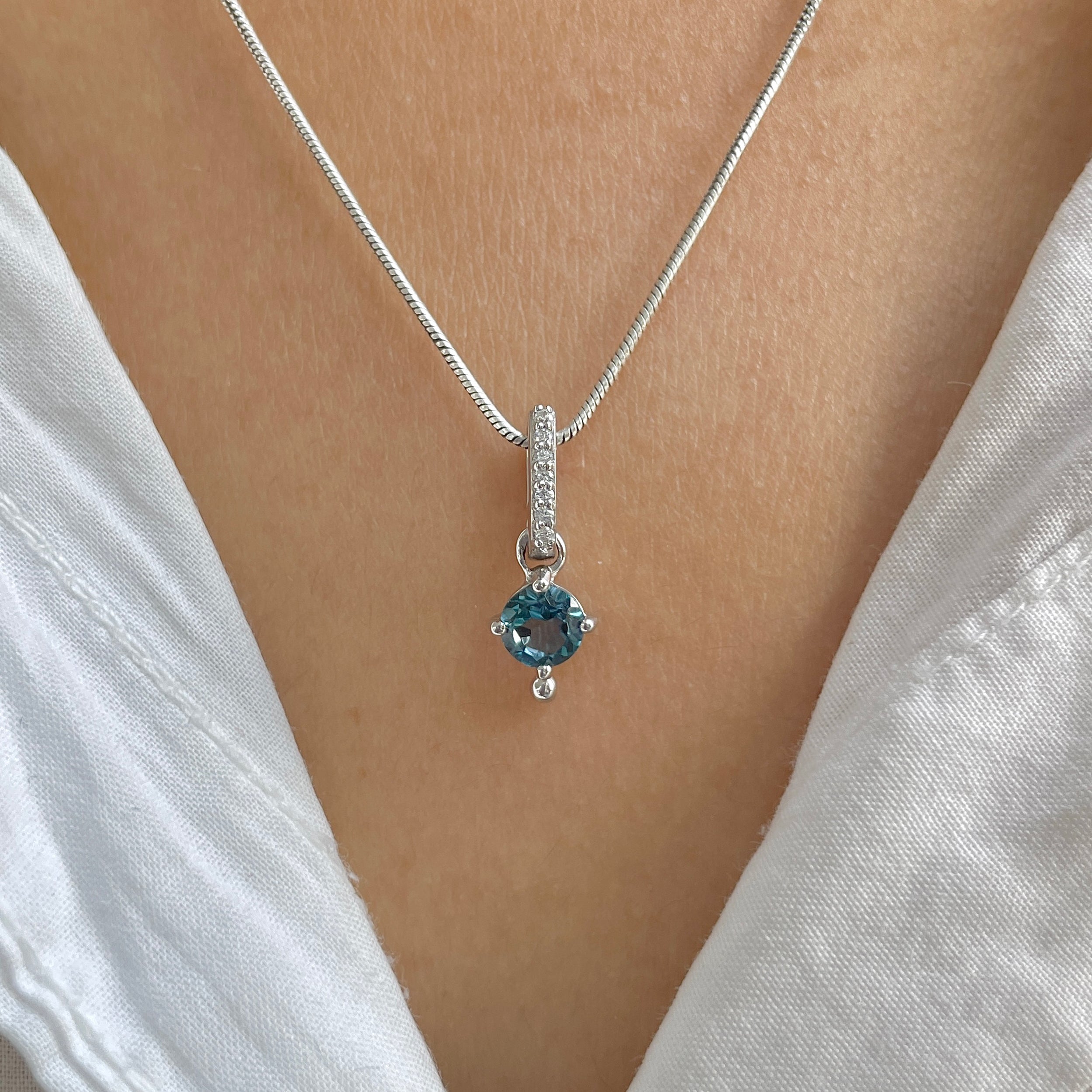 London Blue Topaz & White Topaz Pendant-(LBTZ-SP-399.)