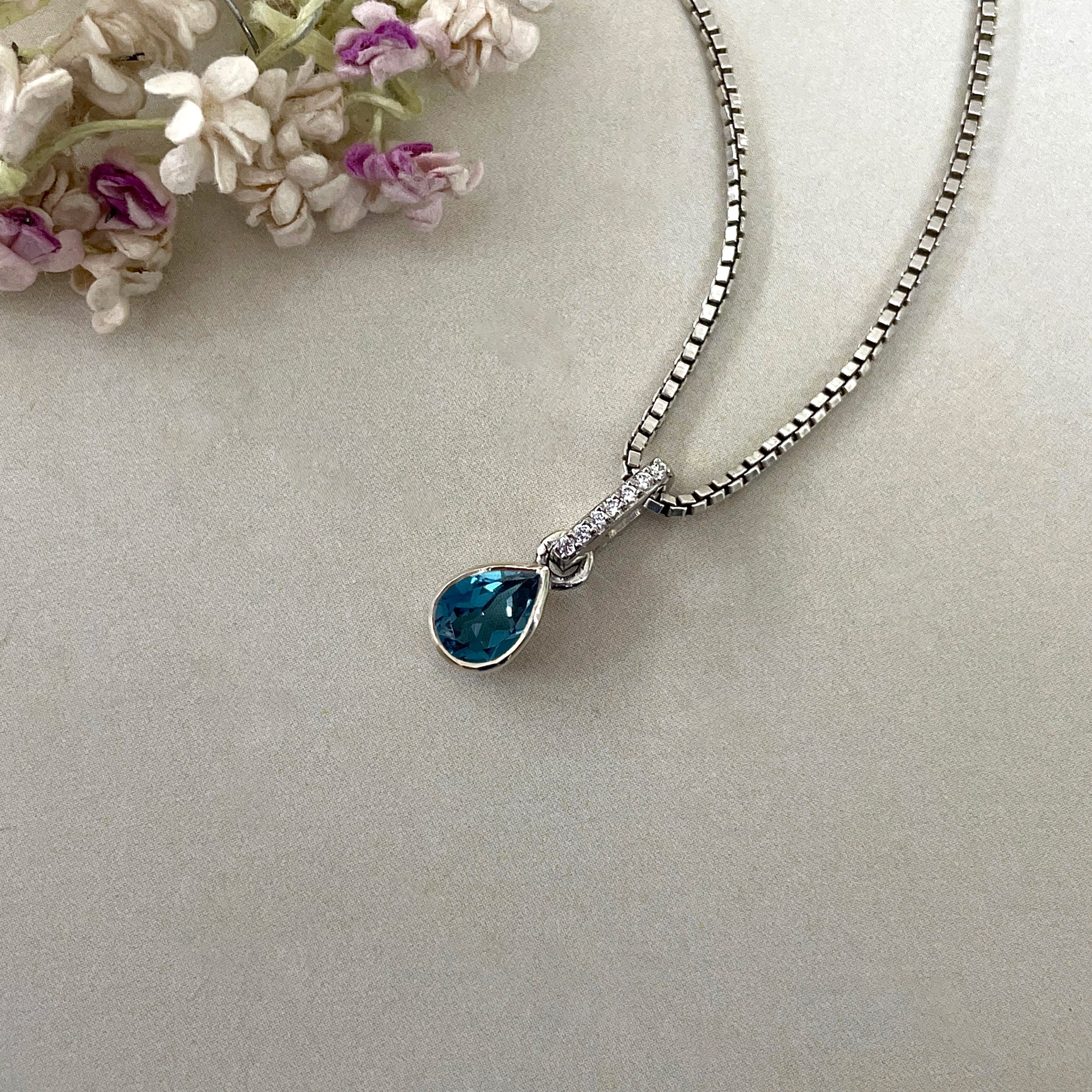 London Blue Topaz & White Topaz Pendant-(LBTZ-SP-779.)
