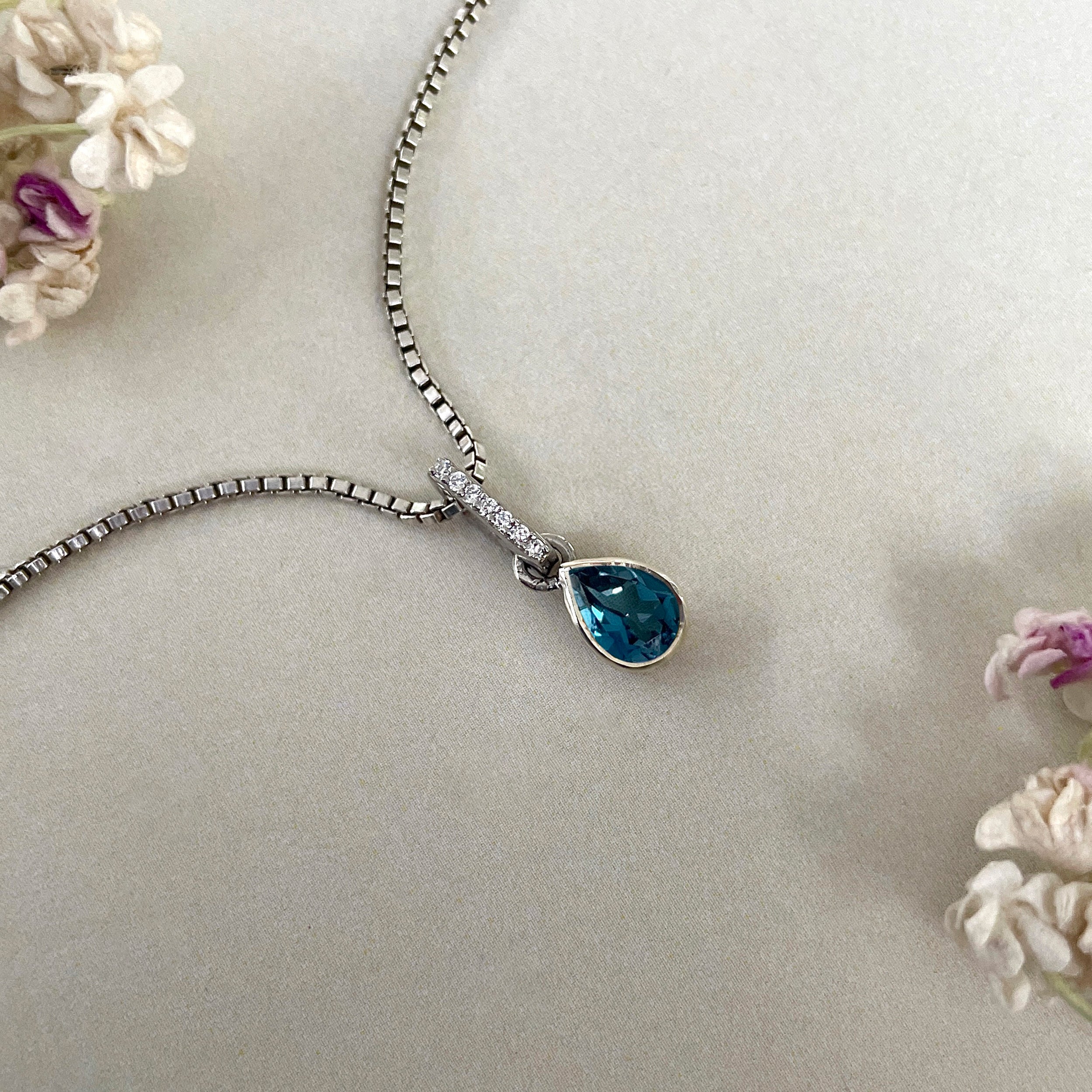 London Blue Topaz & White Topaz Pendant-(LBTZ-SP-779.)