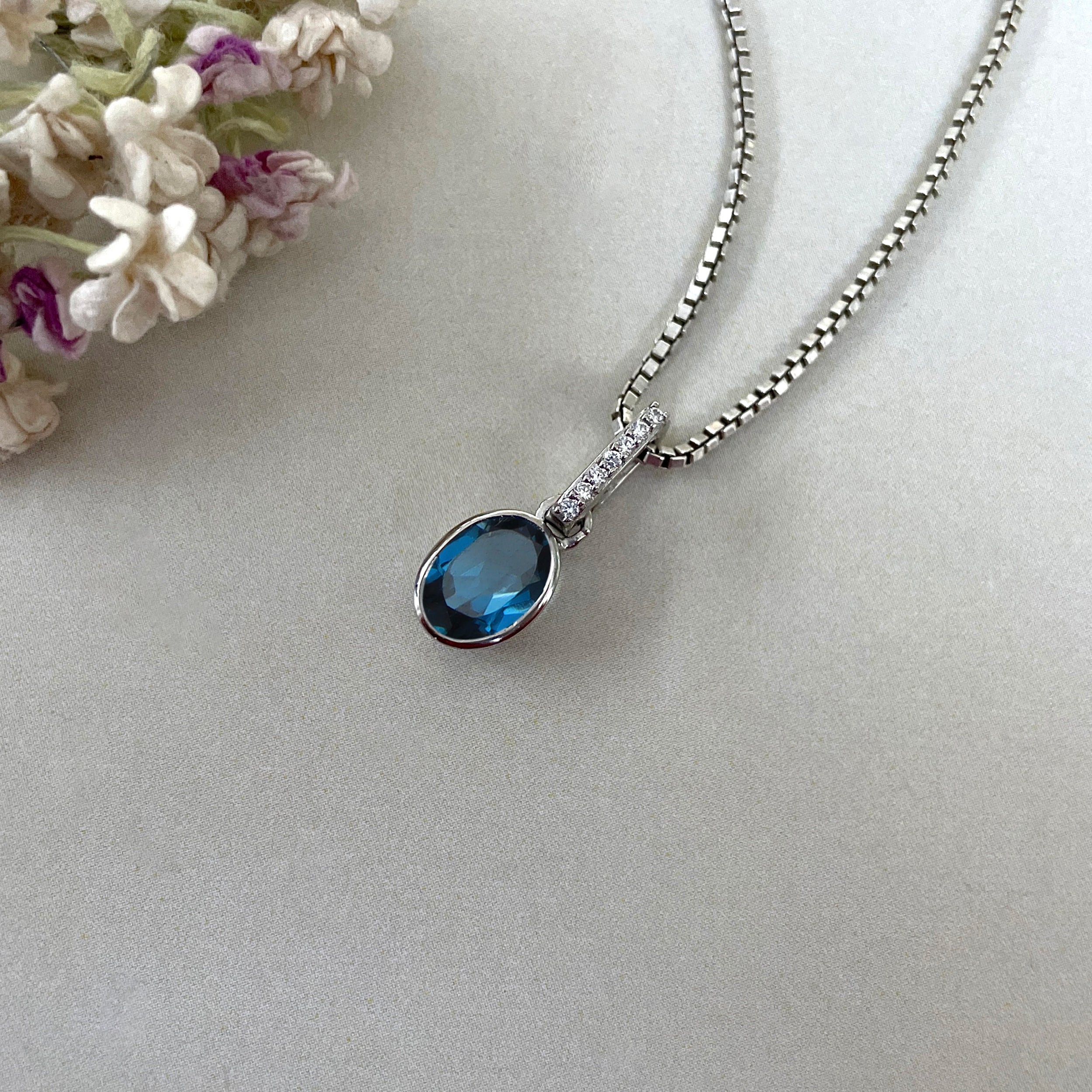 London Blue Topaz & White Topaz Pendant-(LBTZ-SP-792.)
