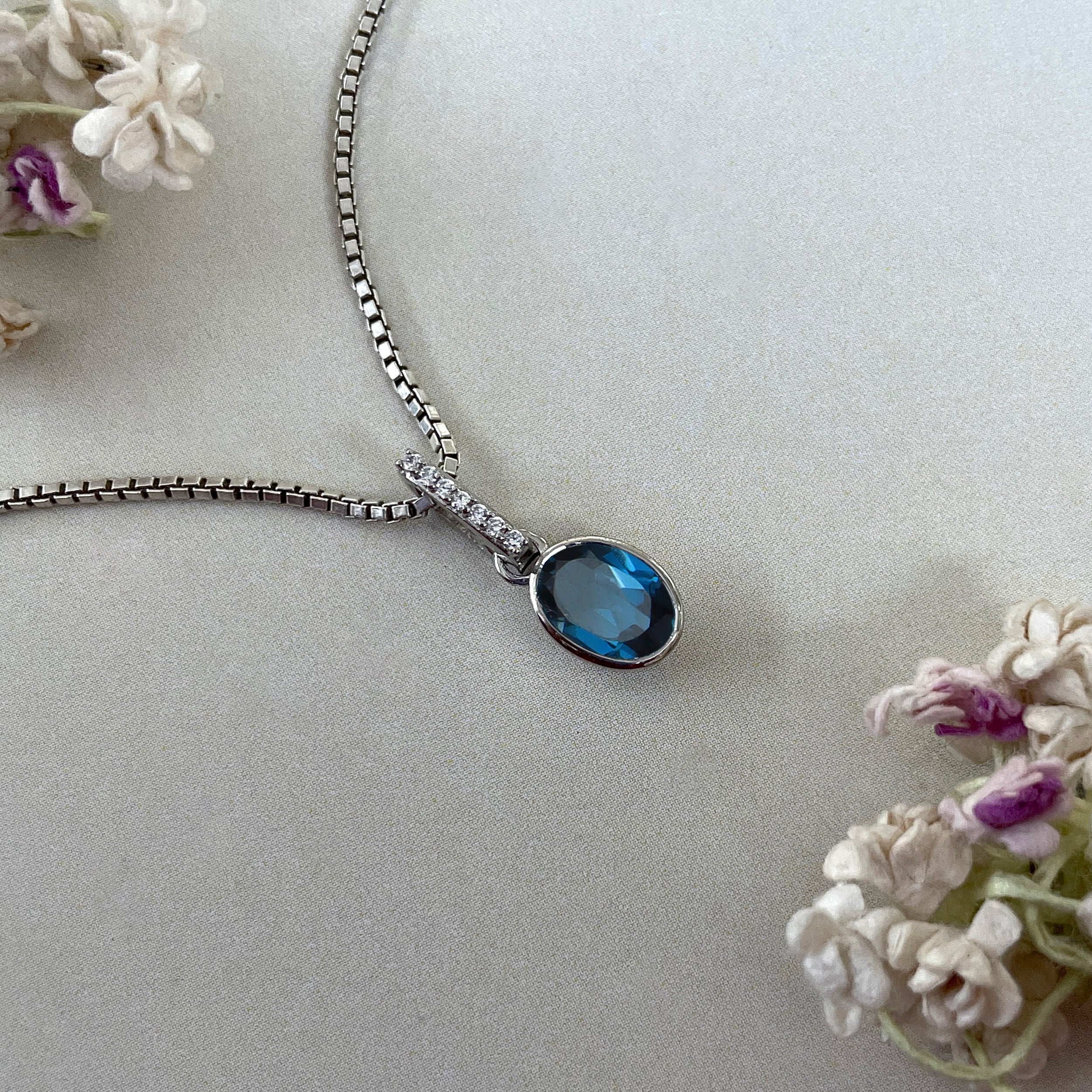 London Blue Topaz & White Topaz Pendant-(LBTZ-SP-792.)