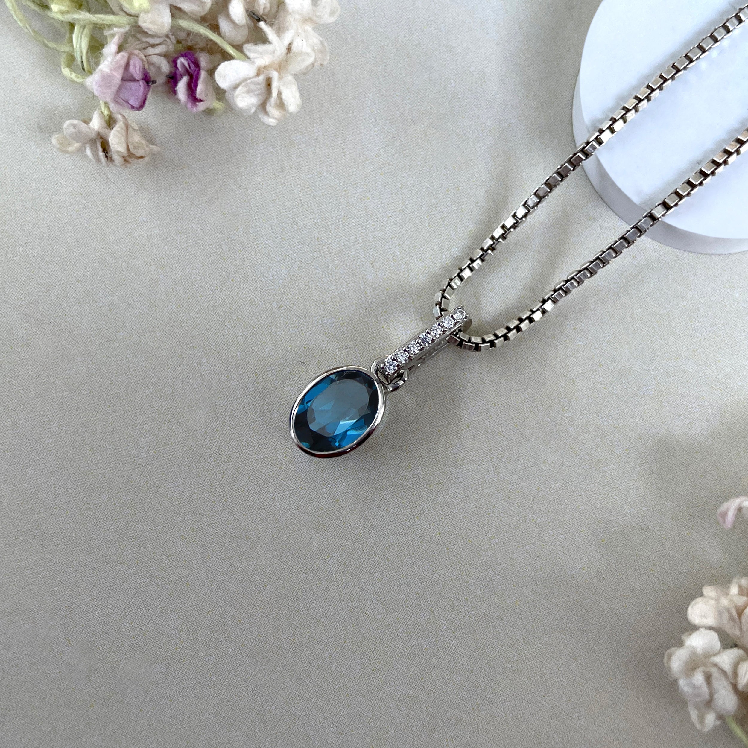 London Blue Topaz & White Topaz Pendant-(LBTZ-SP-792.)