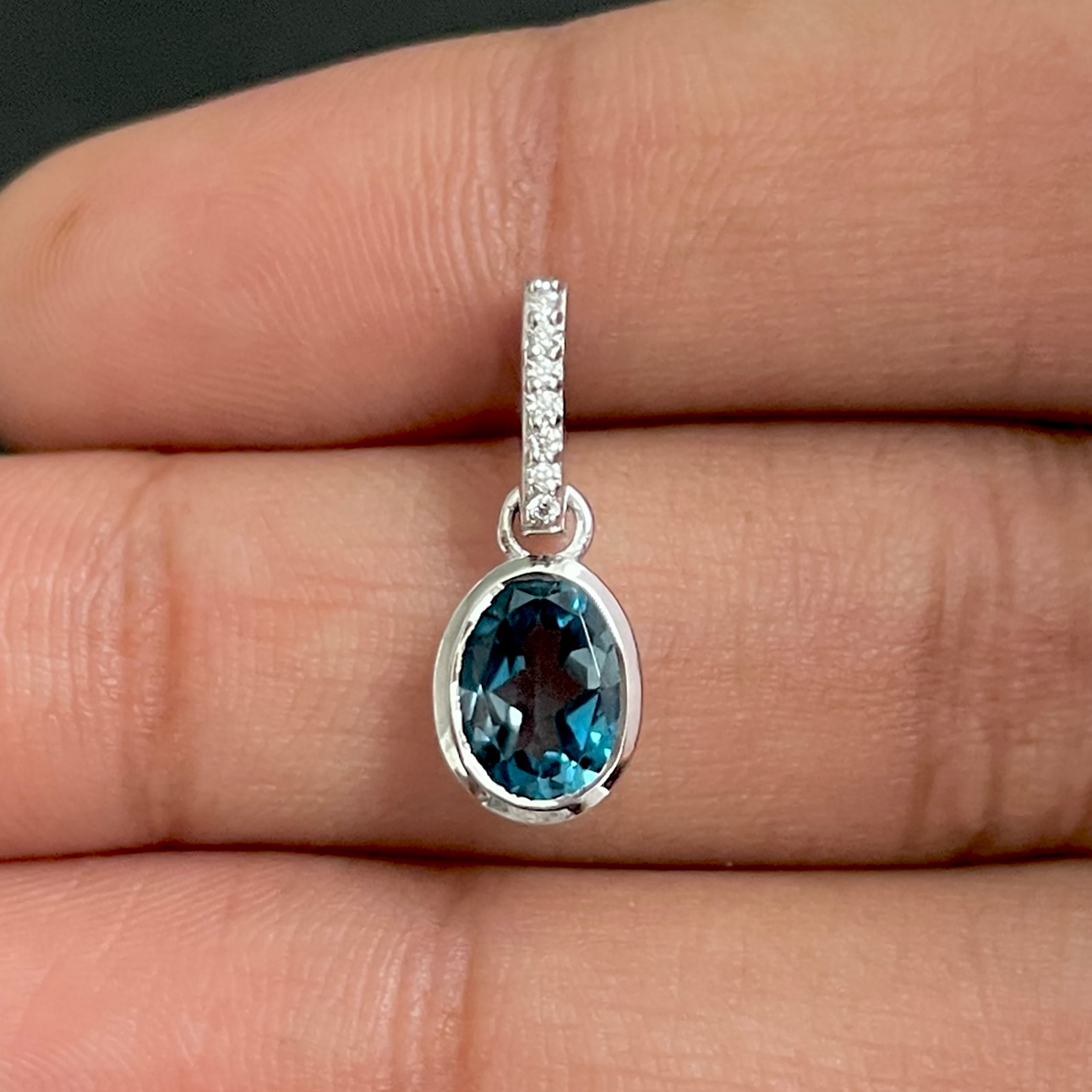London Blue Topaz & White Topaz Pendant-(LBTZ-SP-792.)