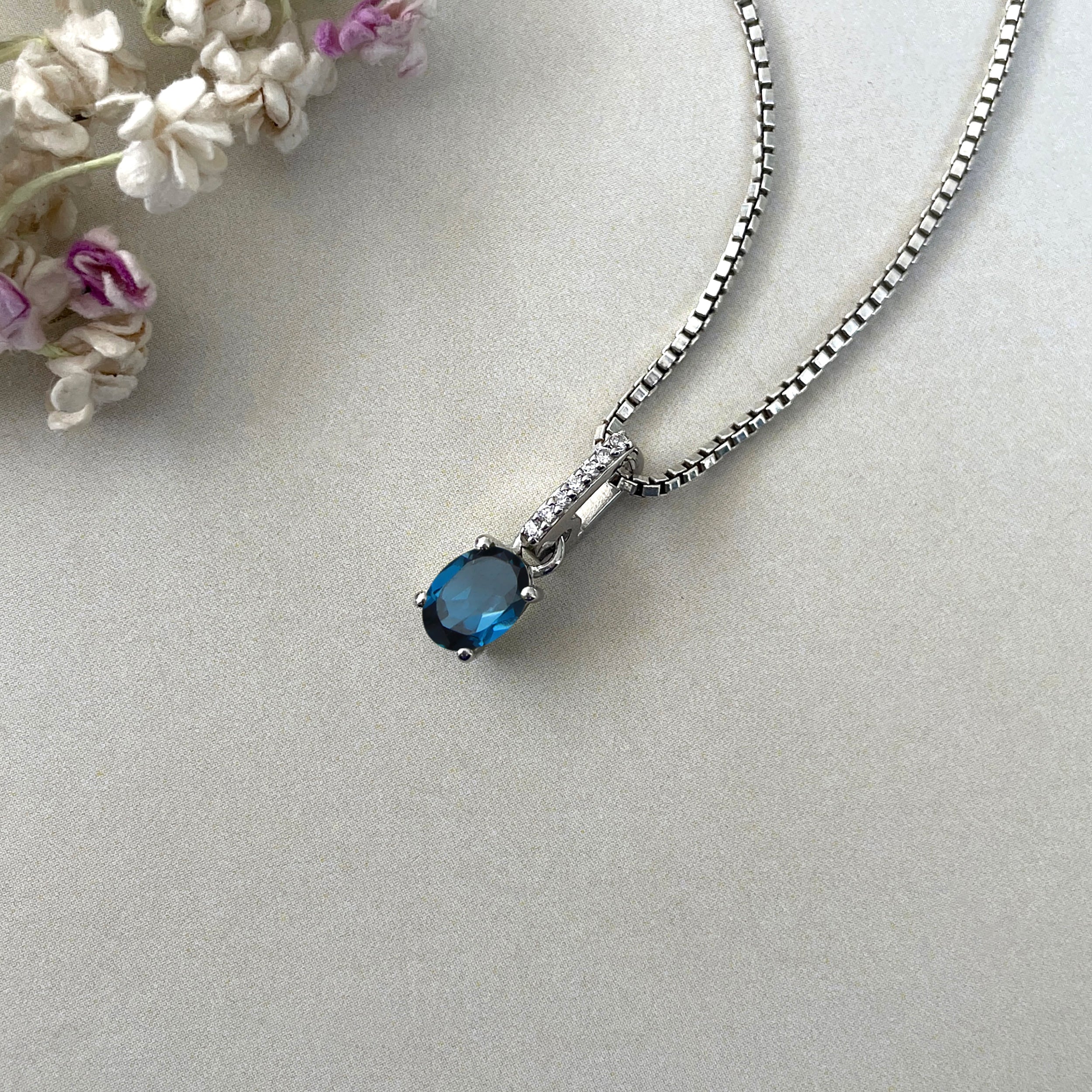 London Blue Topaz & White Topaz Pendant-(LBTZ-SP-915.)