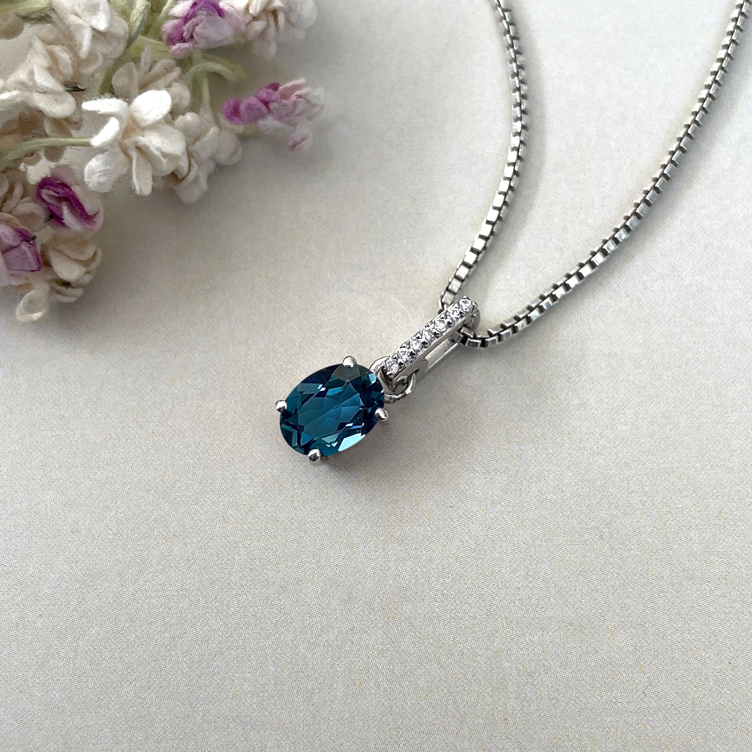 London Blue Topaz & White Topaz Pendant-(LBTZ-SP-920.)