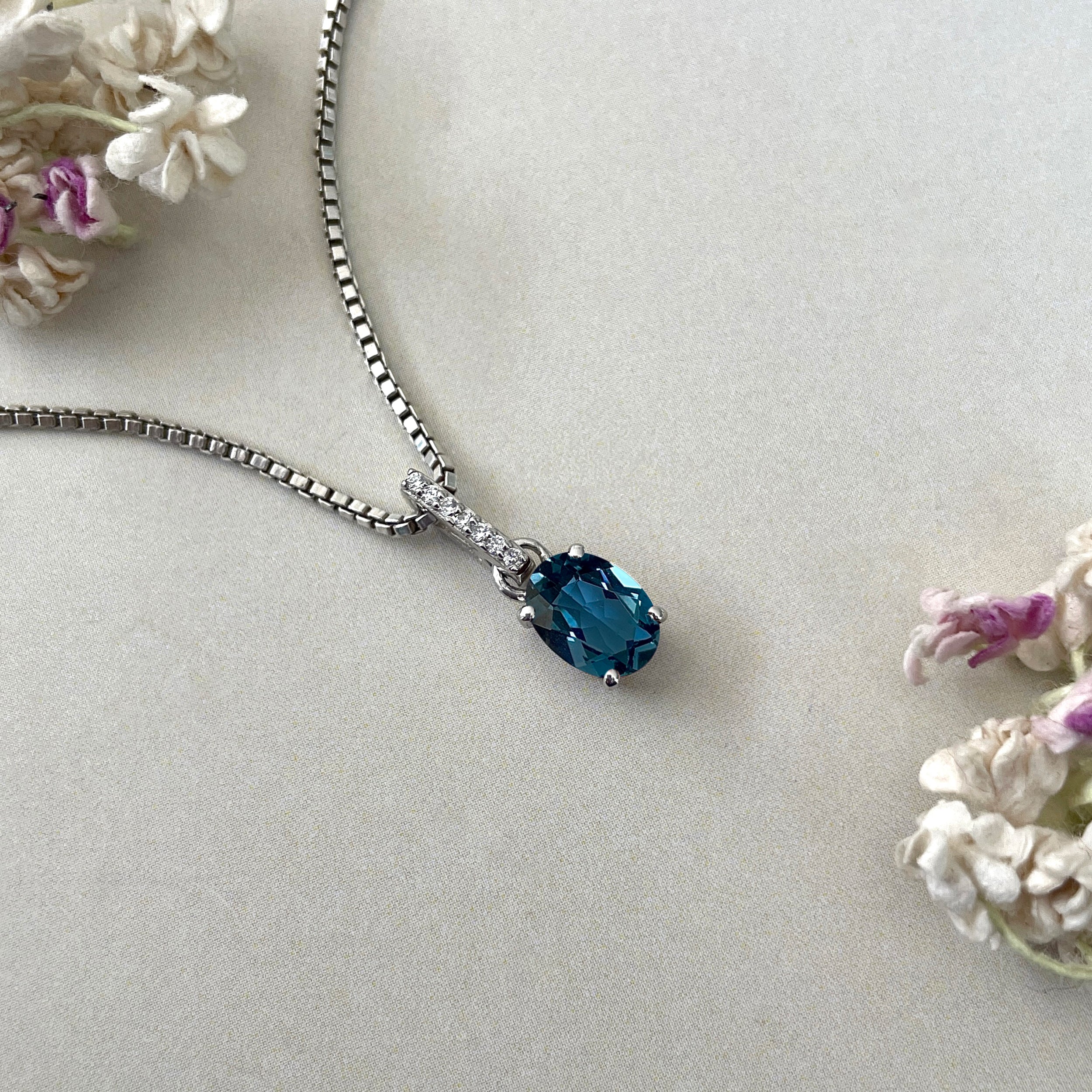 London Blue Topaz & White Topaz Pendant-(LBTZ-SP-920.)