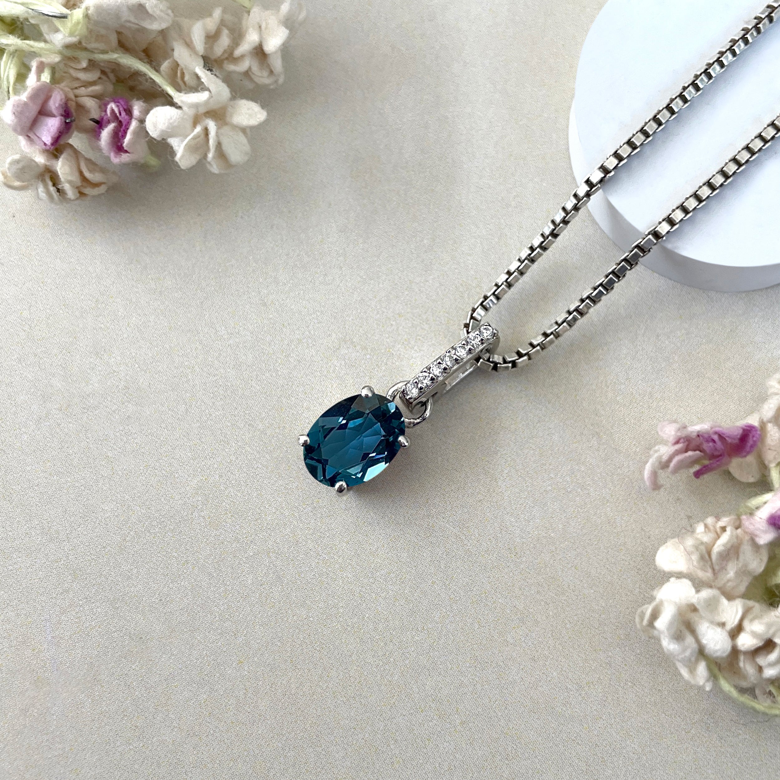 London Blue Topaz & White Topaz Pendant-(LBTZ-SP-920.)