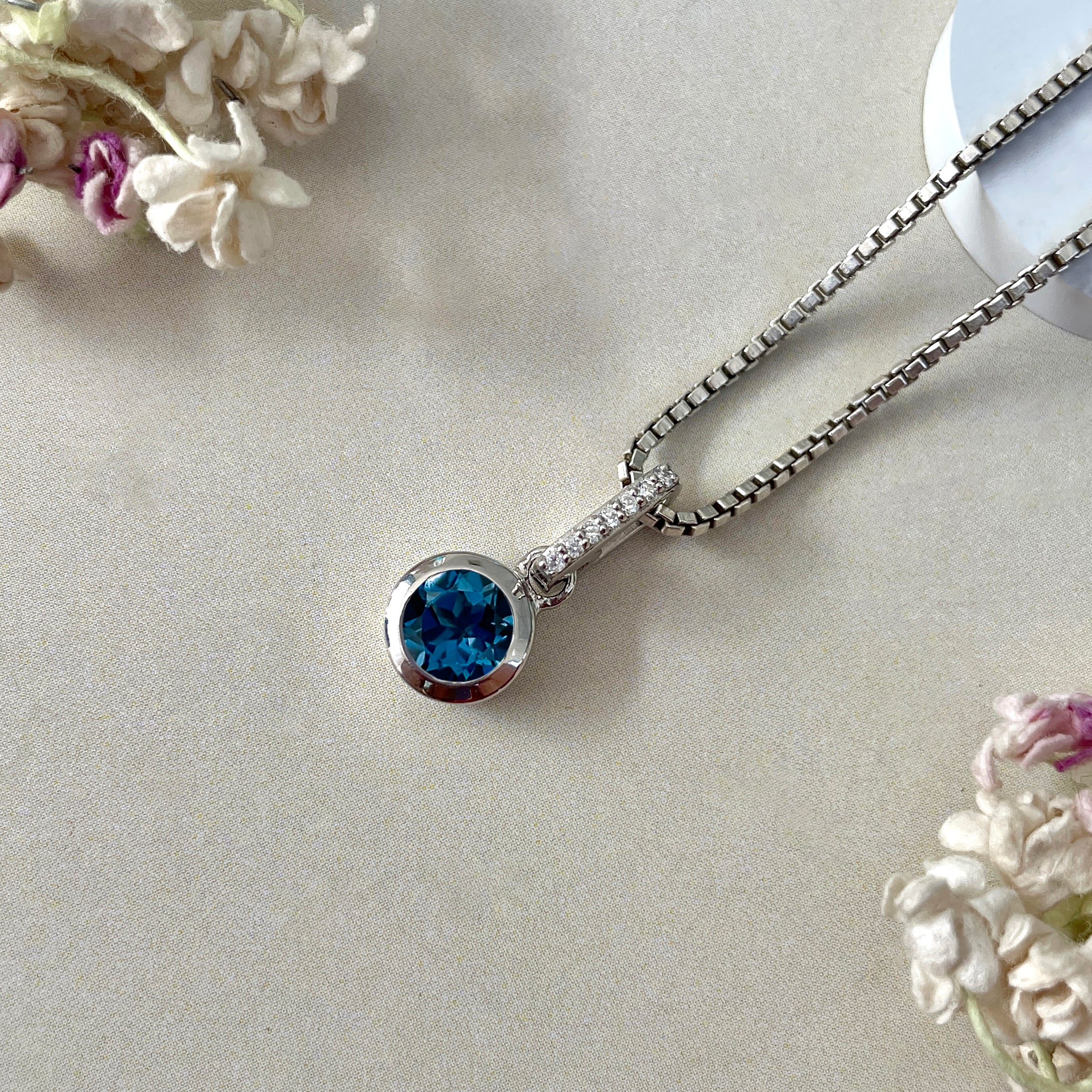 London Blue & White Topaz Pendant-(LBTZ-SP-958.)