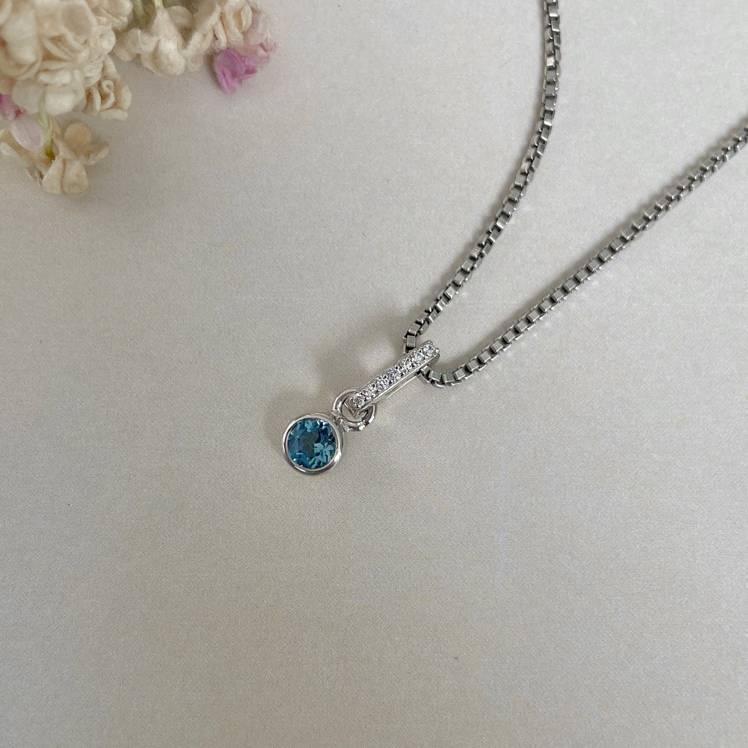 London Blue Topaz & White Topaz Pendant-(LBTZ-SP-999B.)
