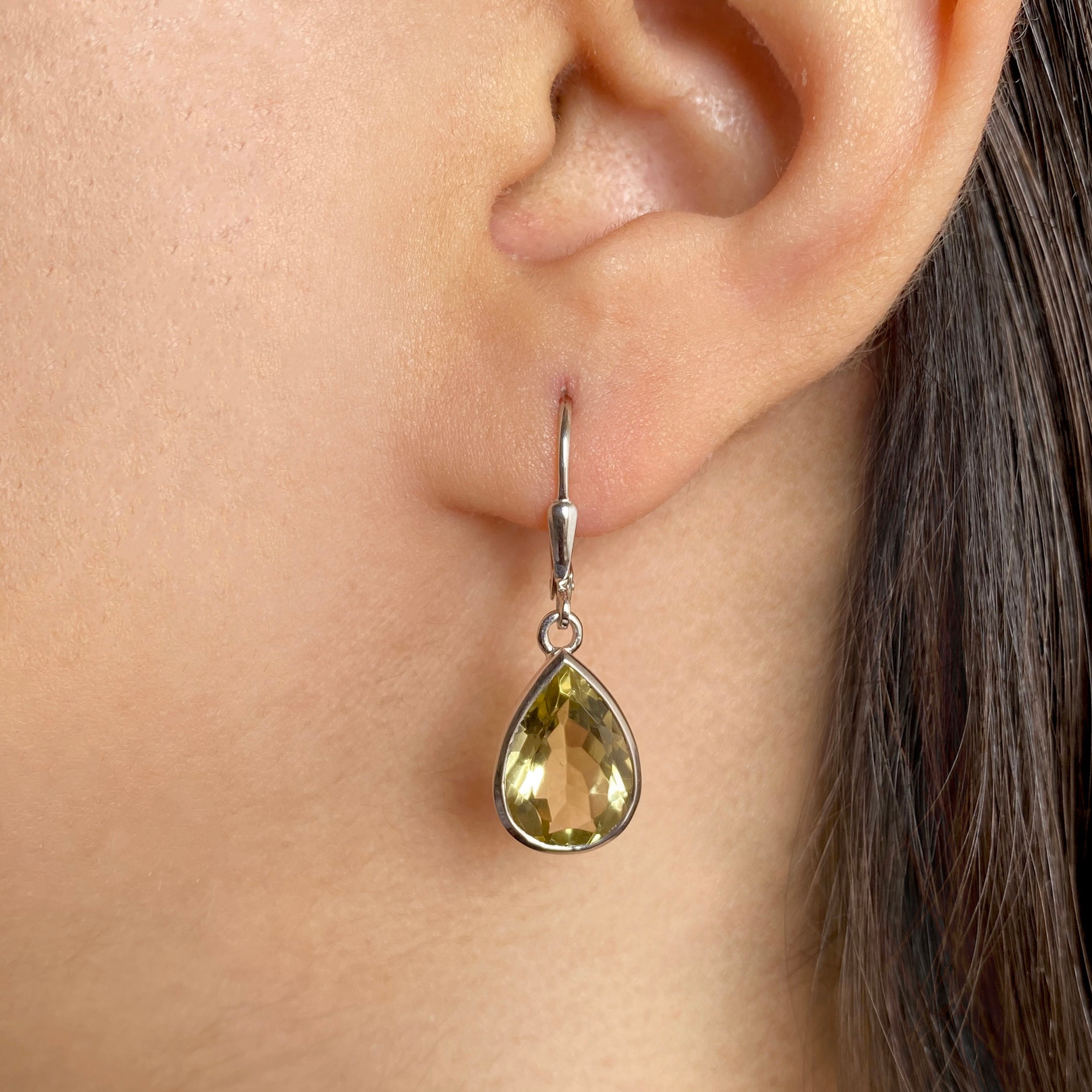 Lemon Quartz Leverback Earrings-(LEM-SE-1252.)