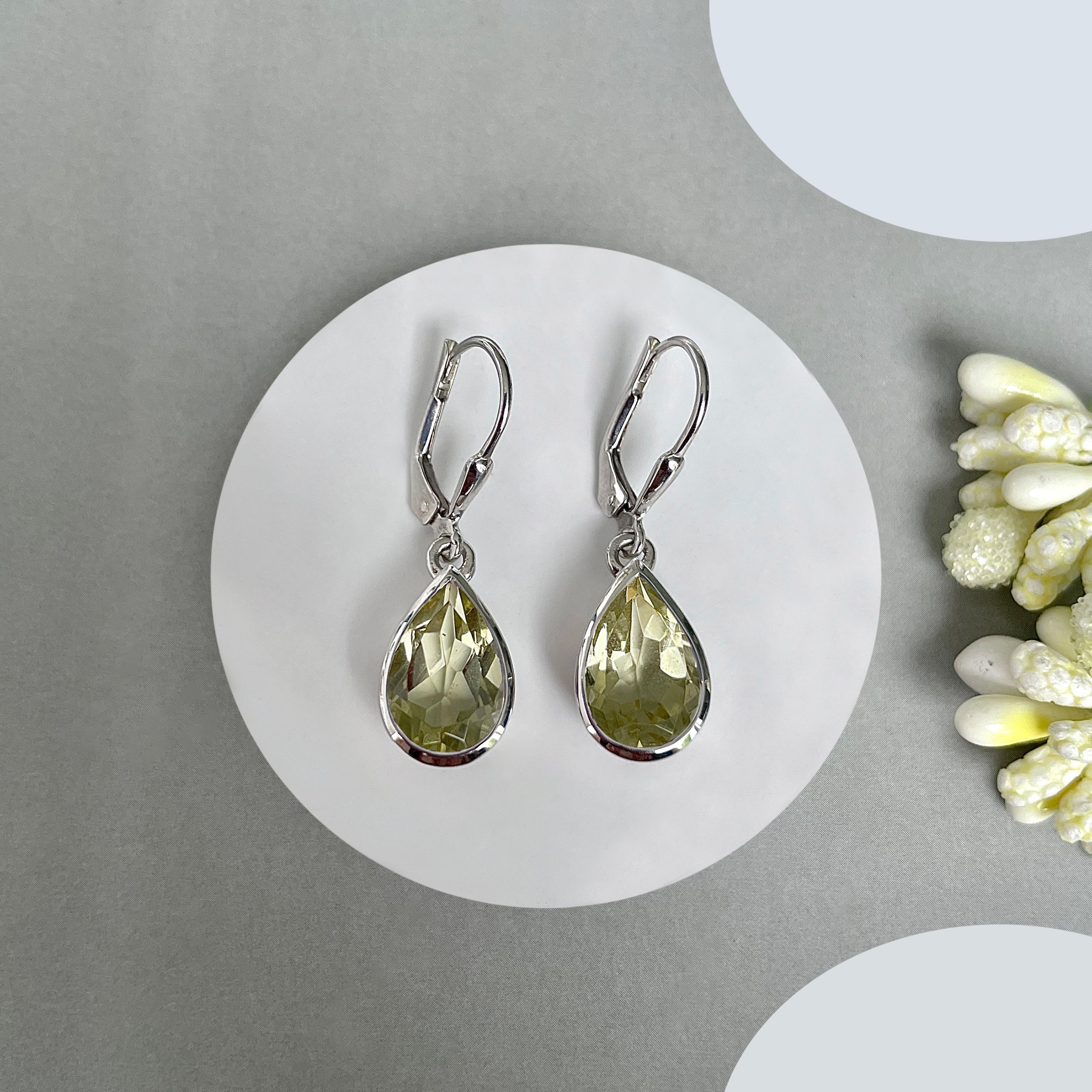 Lemon Quartz Leverback Earrings-(LEM-SE-707.)