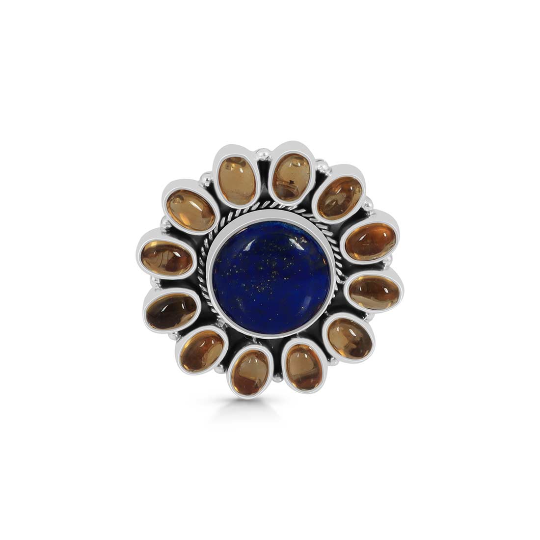 Lapis Lazuli Citrine Adjustable Ring-(LLP-FLR-10.)