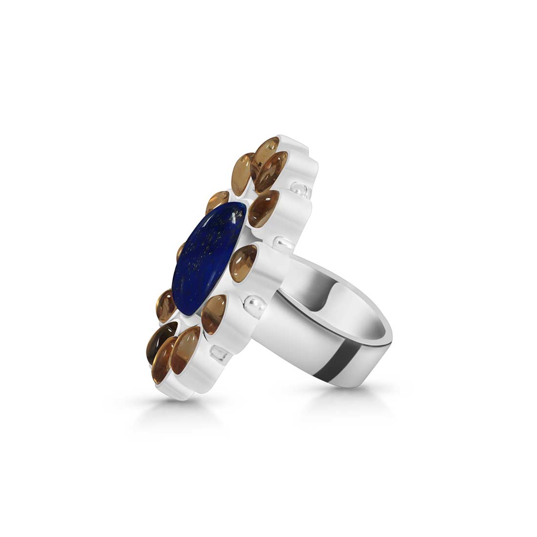 Lapis Lazuli Citrine Adjustable Ring-(LLP-FLR-10.)