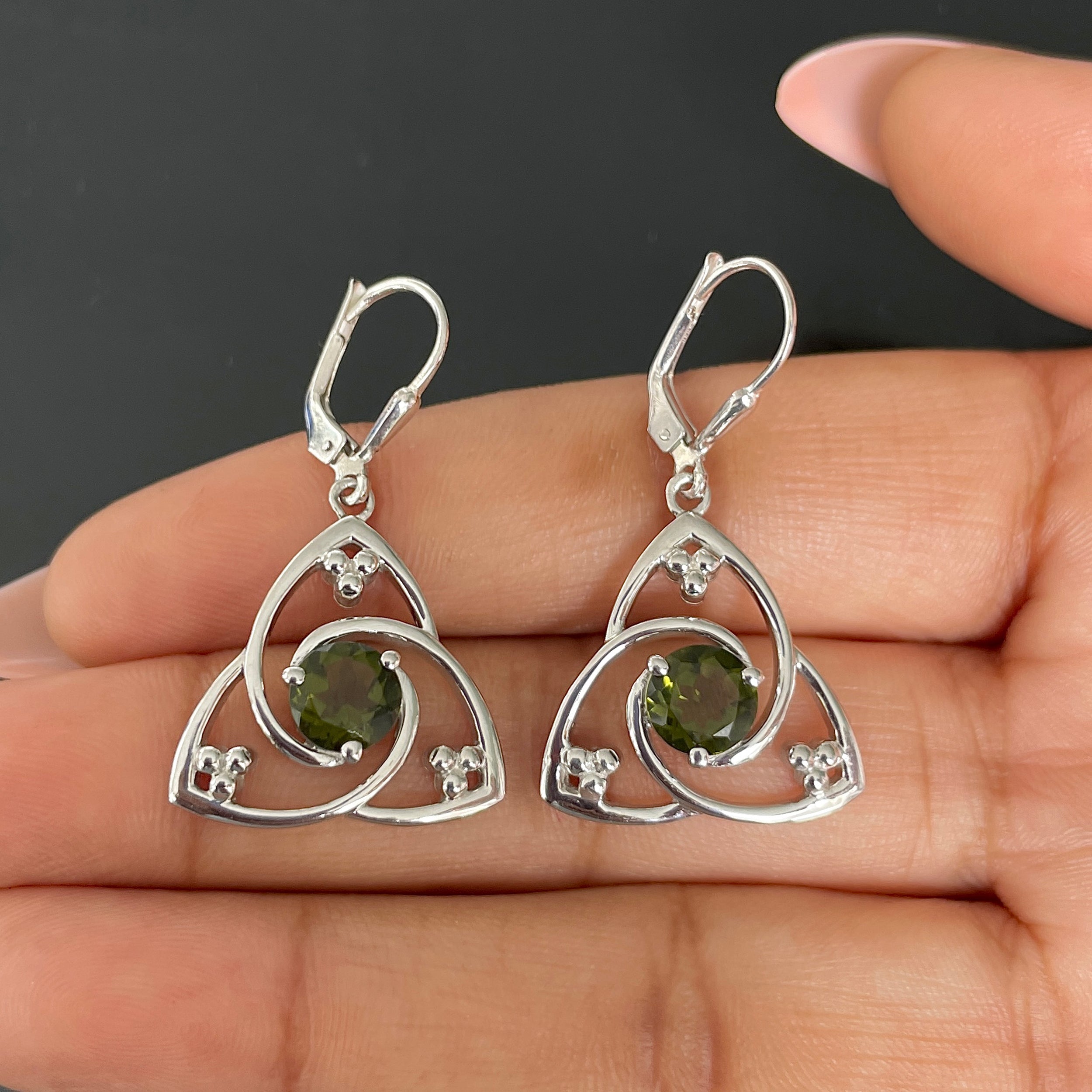 Moldavite Triangle Leverback Earring-(MLD-SE-878.)