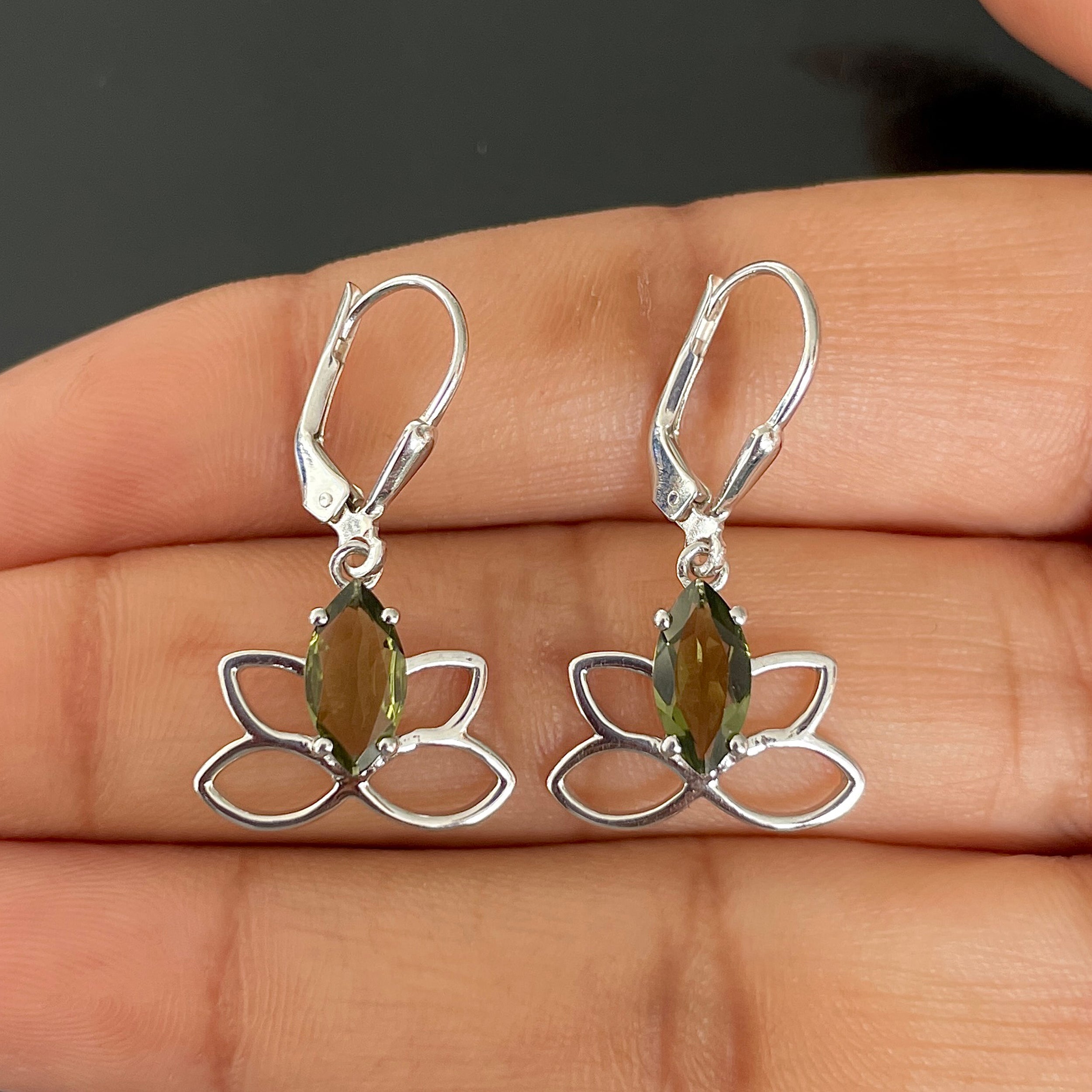 Moldavite Desert Glass Butterfly Leverback Earring-(MLD-SE-883.)