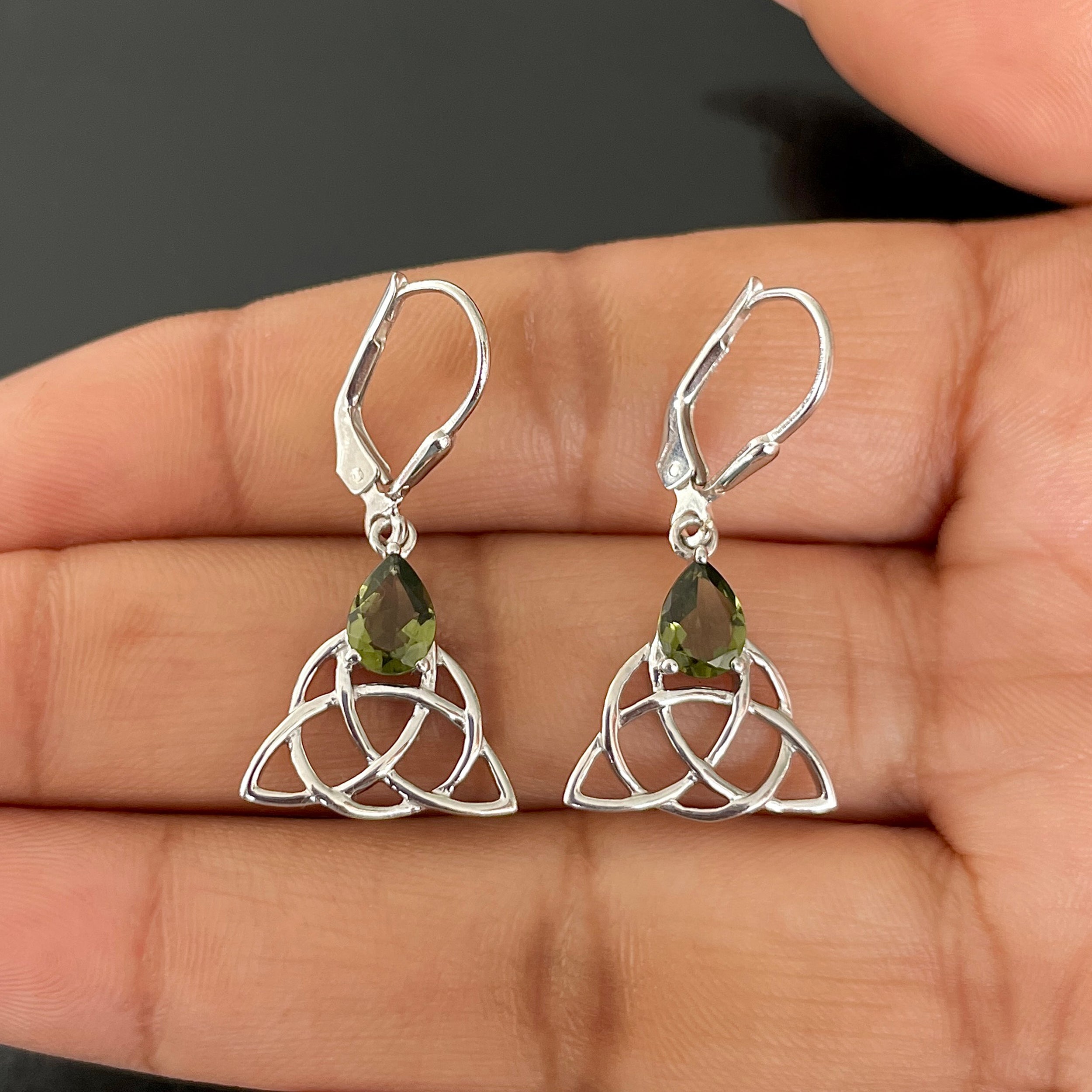 Moldavite Triquetra Leverback Earring-(MLD-SE-892.)